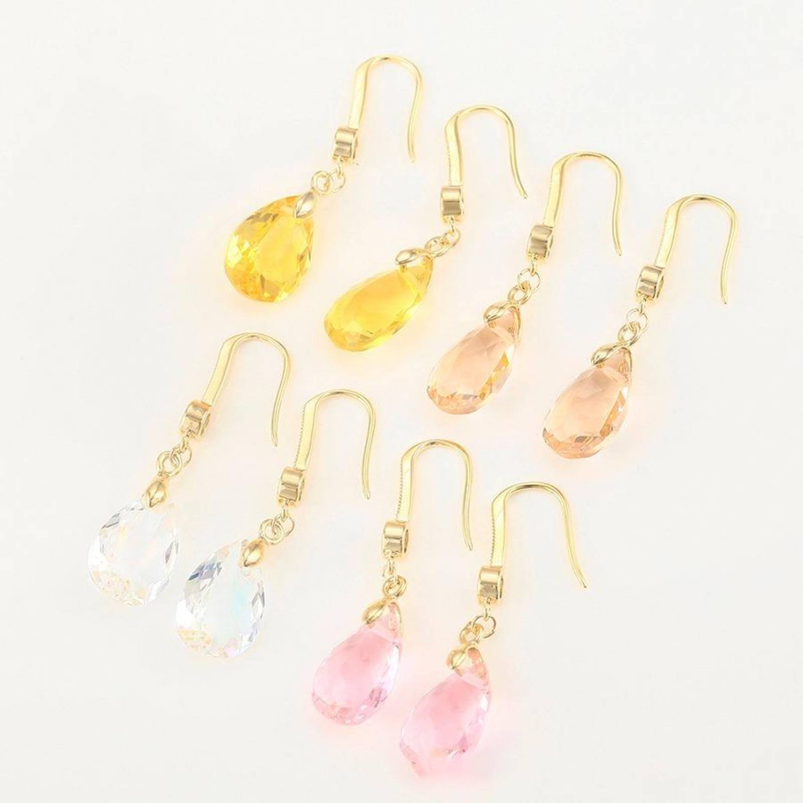 CRISTAL AMOR - Aretes Cristal Diamante Gota Colgante Oro 14k Laminado Tornasol