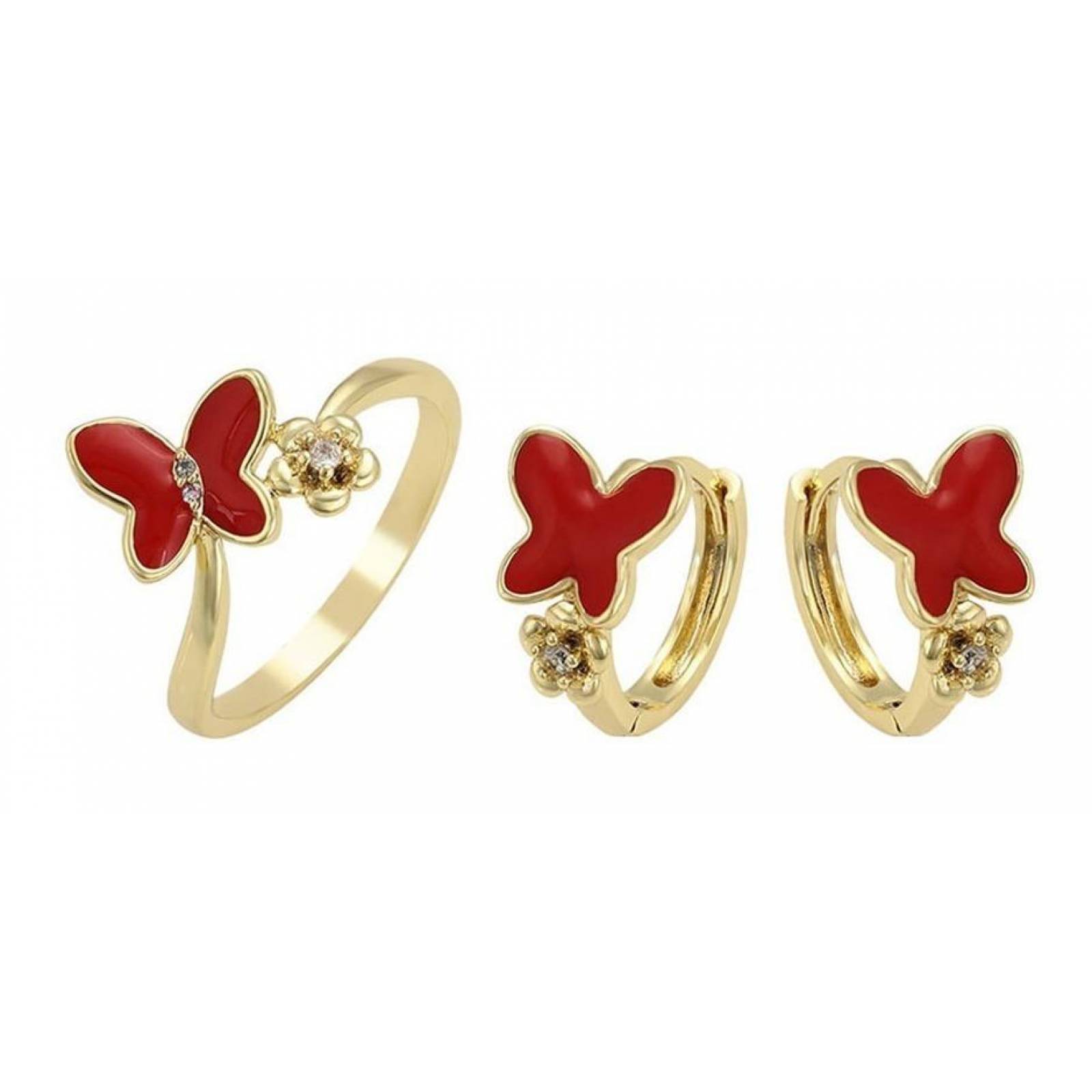 CRISTAL AMOR - Aretes Y Anillo Mariposa Cristal Cristal Oro Laminado Dorado 6