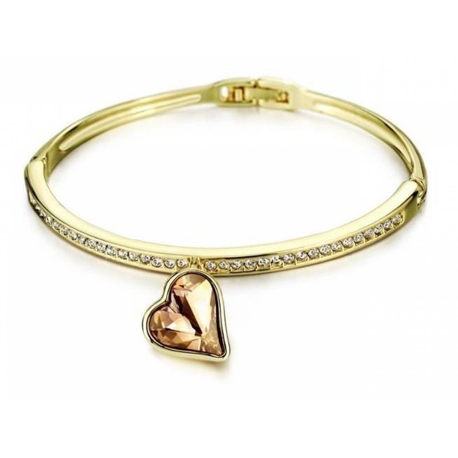 CRISTAL AMOR - Pulsera Corazón Cristal Oro 18k Laminado  Dorado