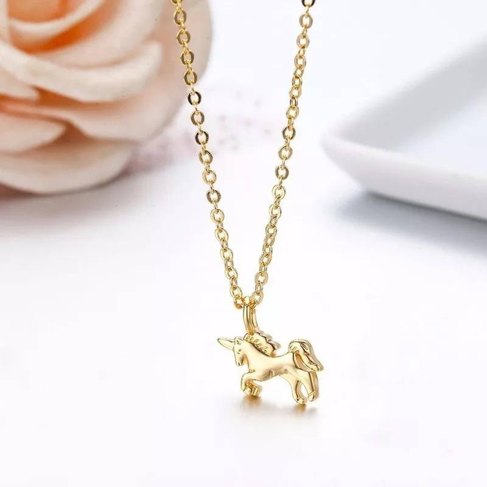 CRISTAL AMOR - Collar Unicornio Oro 14k Laminado 45 Cm  