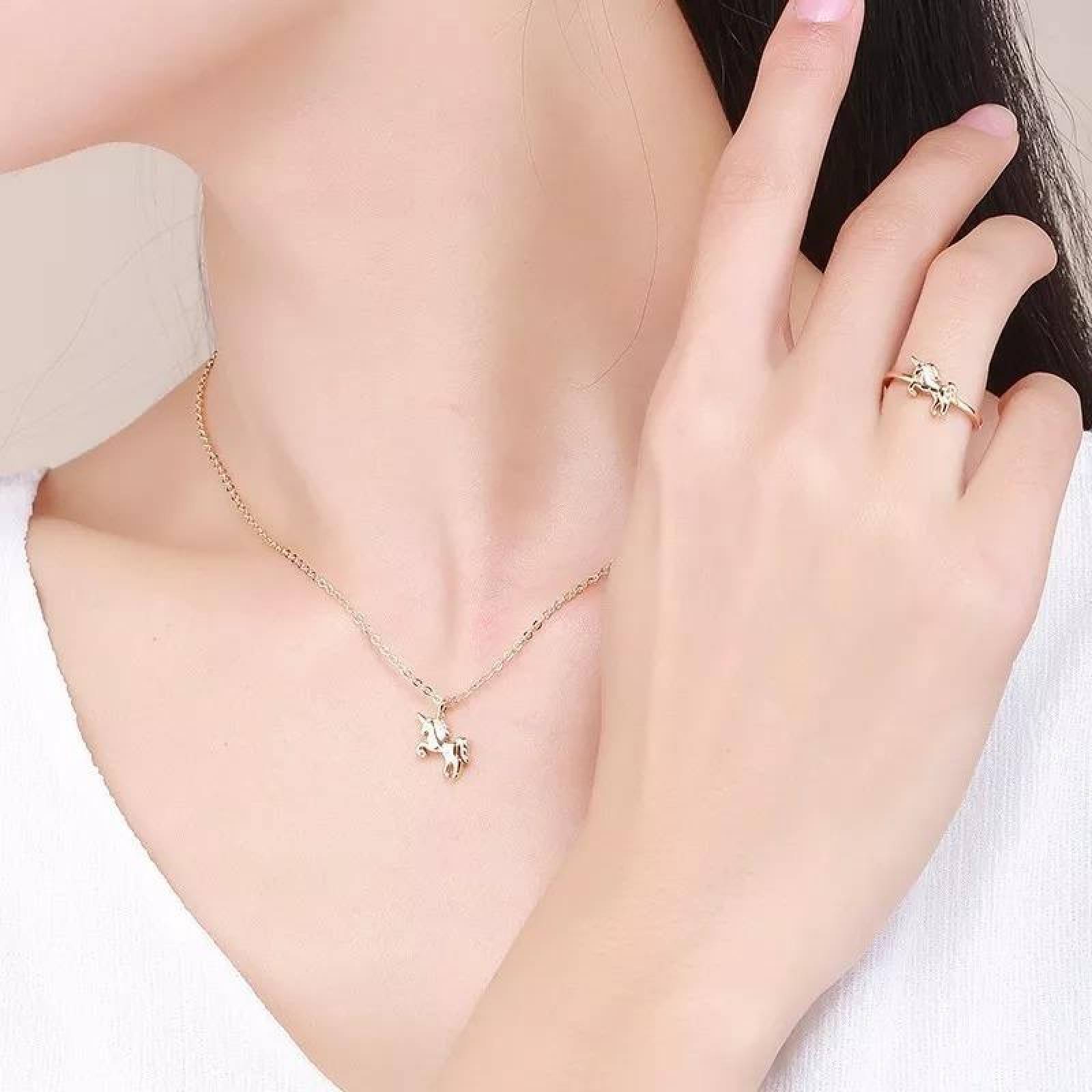 CRISTAL AMOR - Collar Unicornio Oro 14k Laminado 45 Cm  