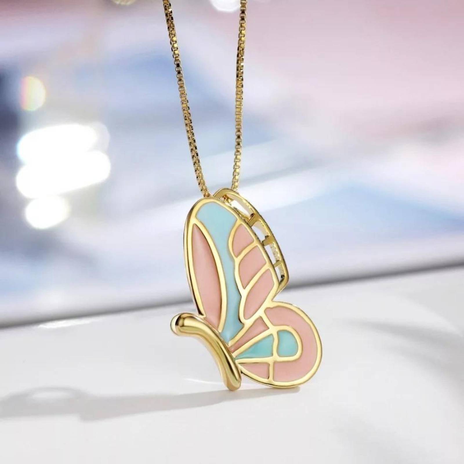 CRISTAL AMOR - Collar Mariposa Para Dama Oro 14k Laminado 