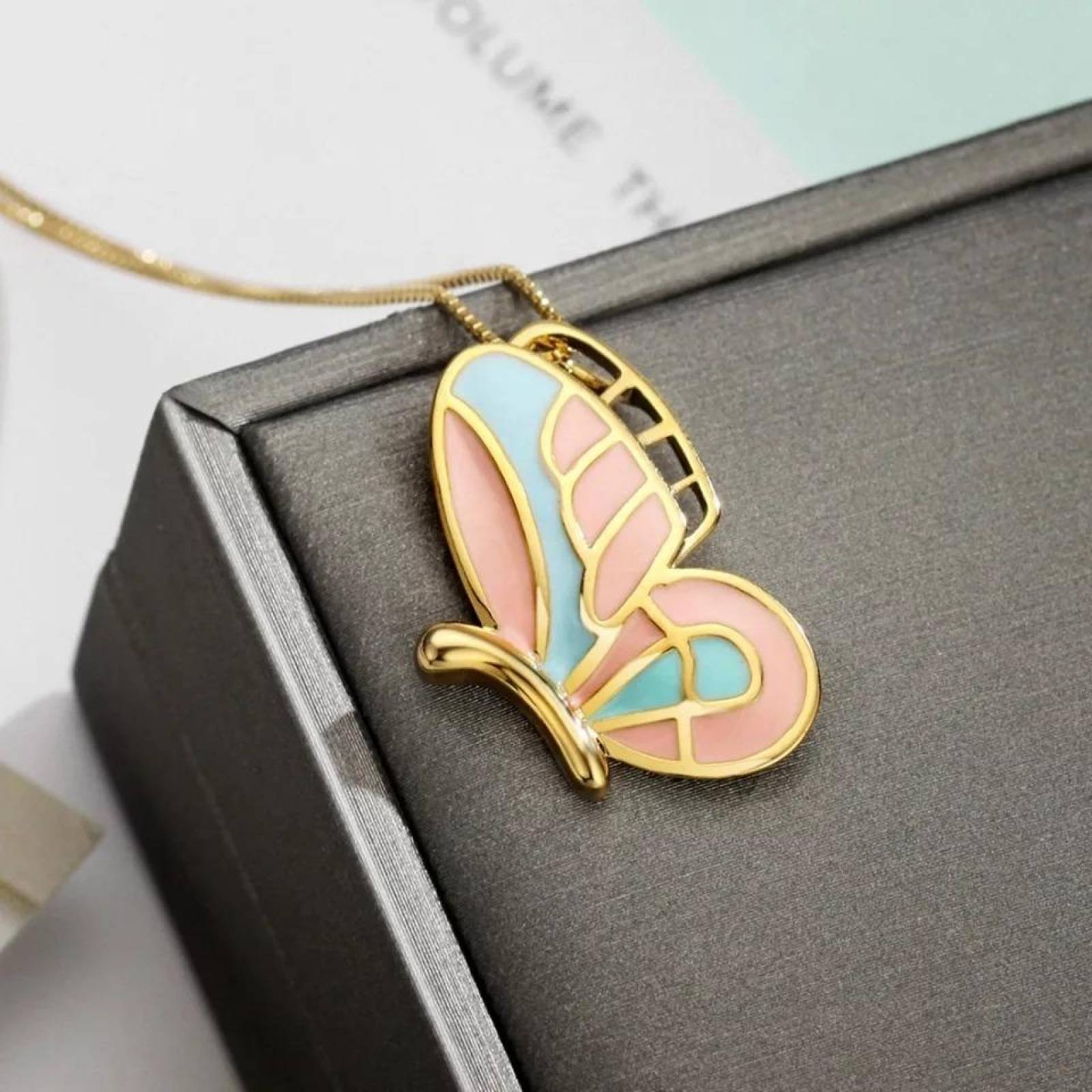 CRISTAL AMOR - Collar Mariposa Para Dama Oro 14k Laminado 