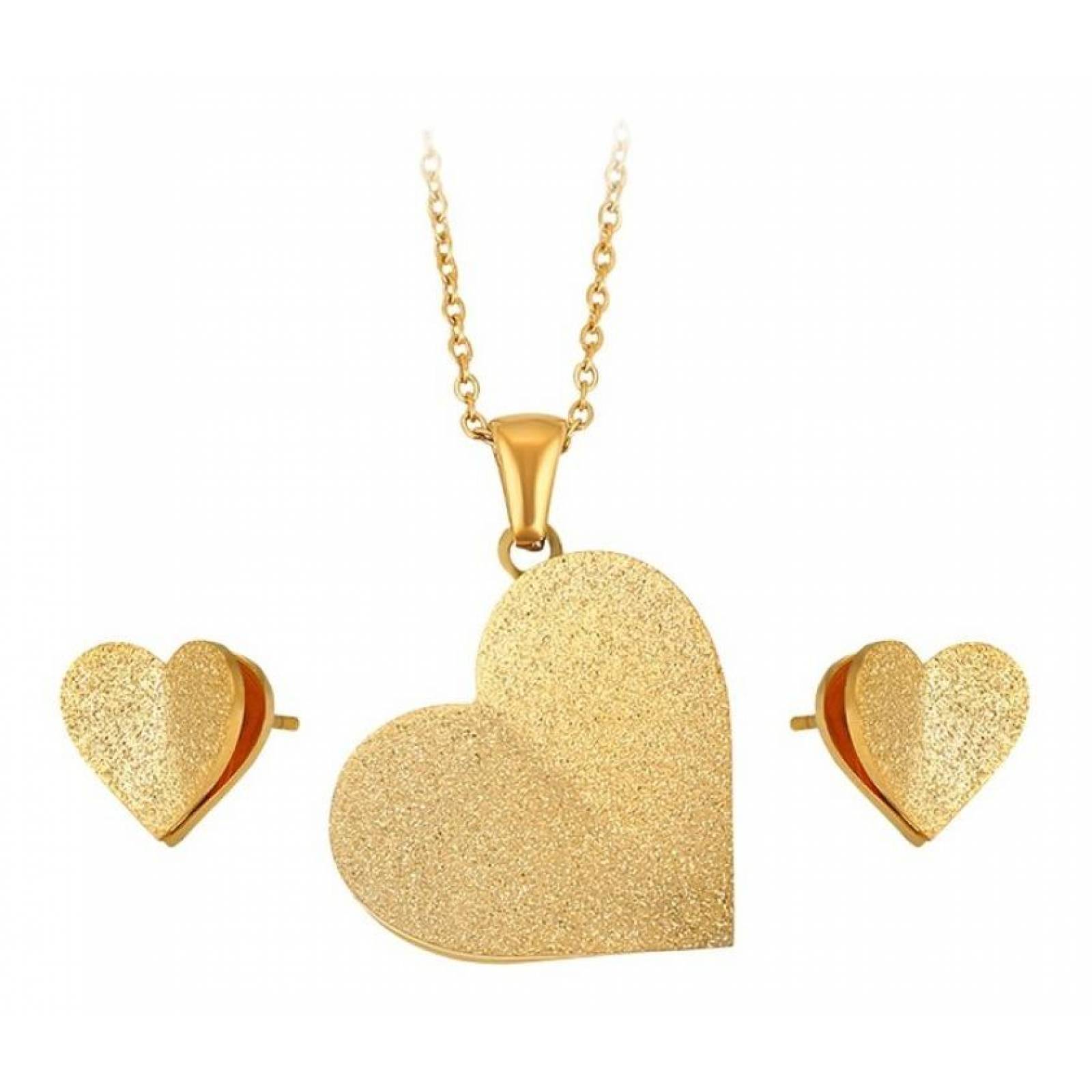 CRISTAL AMOR - Collar Y Aretes Corazon Azucarado Oro 14k Laminado