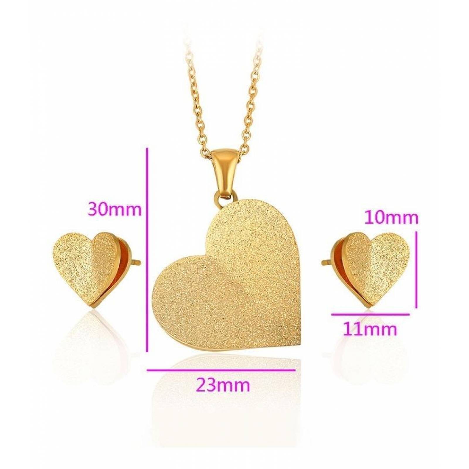 CRISTAL AMOR - Collar Y Aretes Corazon Azucarado Oro 14k Laminado