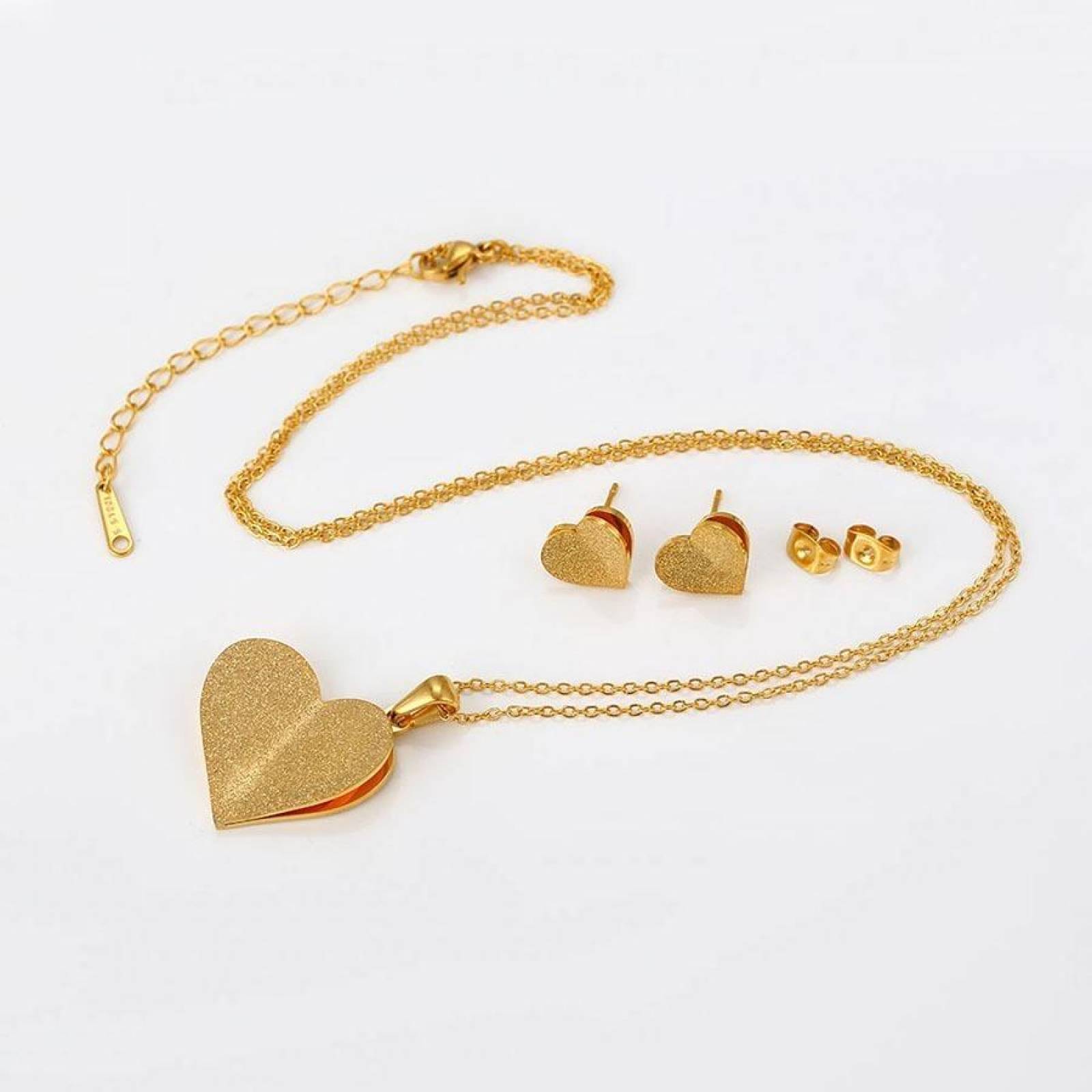 CRISTAL AMOR - Collar Y Aretes Corazon Azucarado Oro 14k Laminado