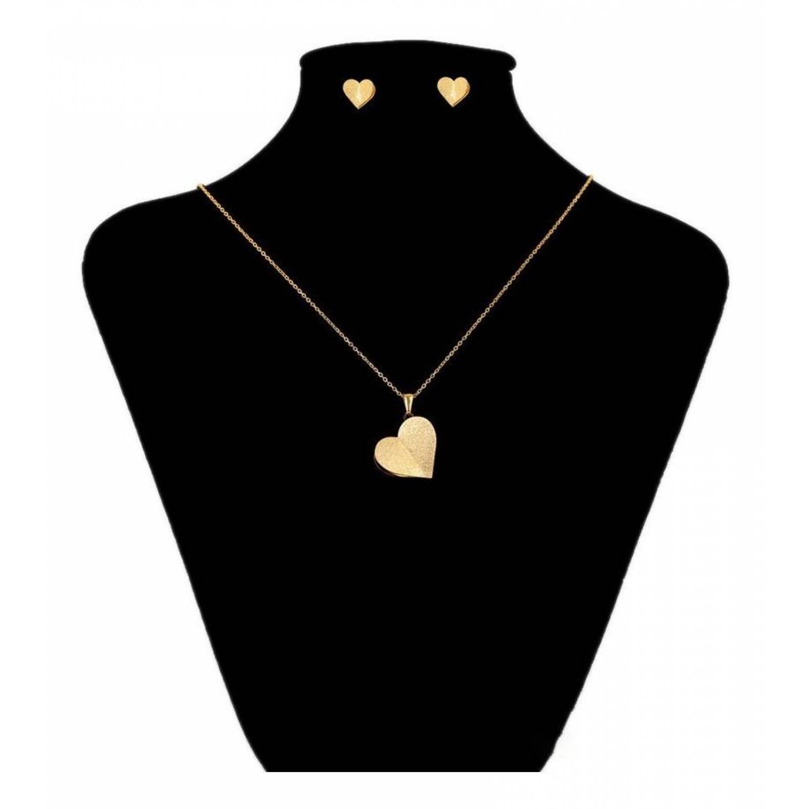 CRISTAL AMOR - Collar Y Aretes Corazon Azucarado Oro 14k Laminado