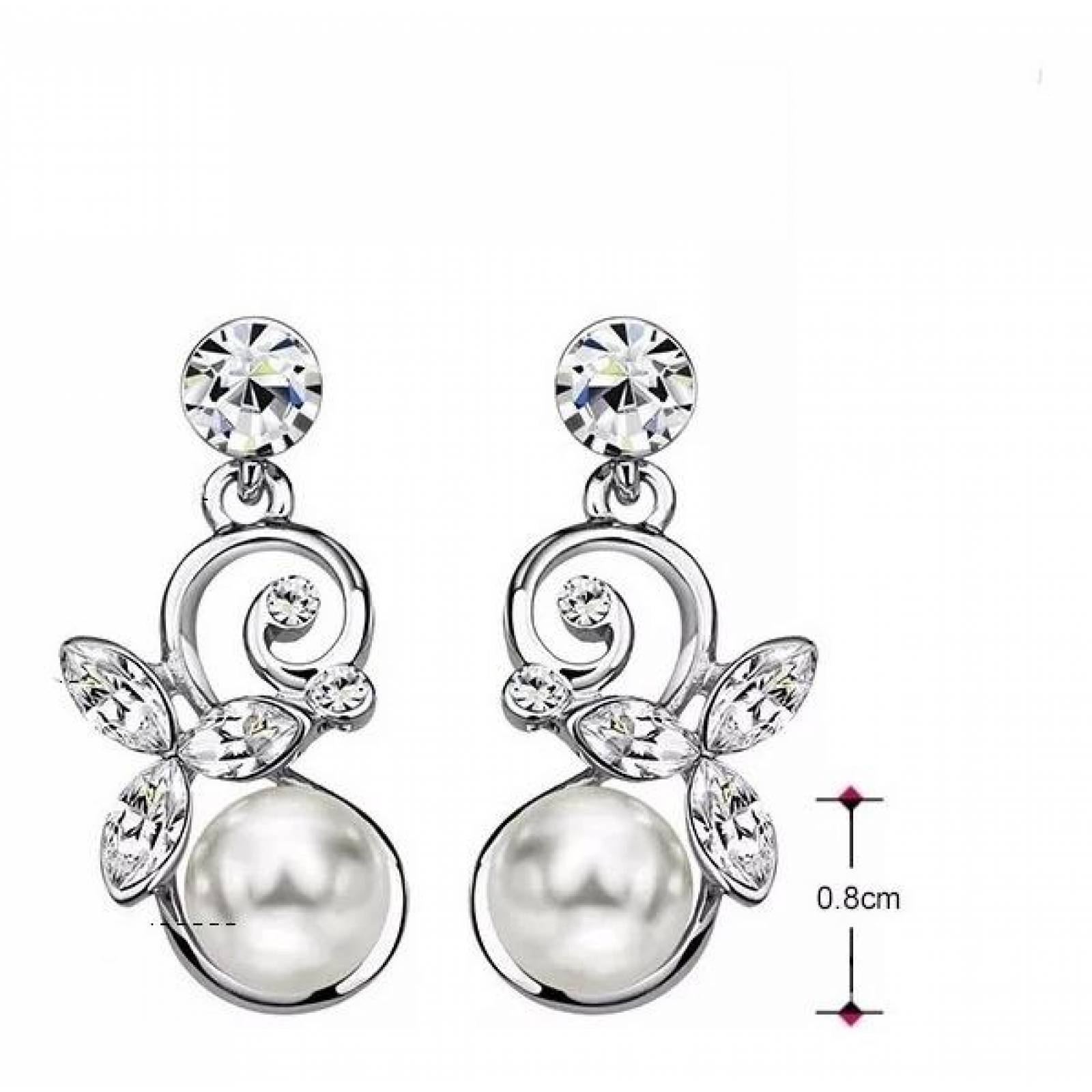 CRISTAL AMOR - Aretes Con Perlas Y Cristales Oro 18k Laminado Blanco