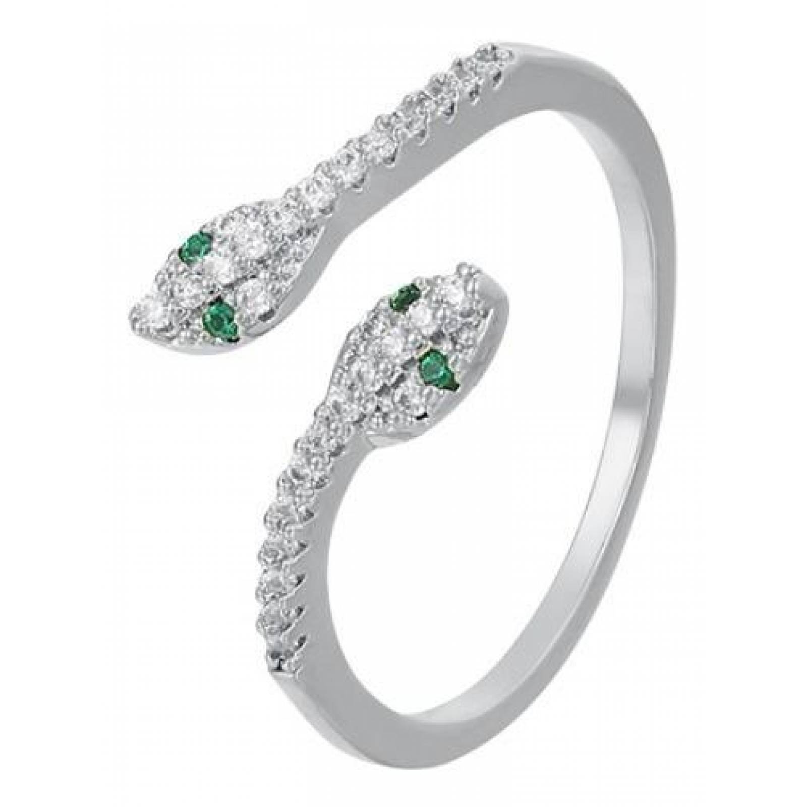 CRISTAL AMOR - Anillo Serpiente Esmeraldas Y Cristales Oro 14k Laminado Ajustable Blanco