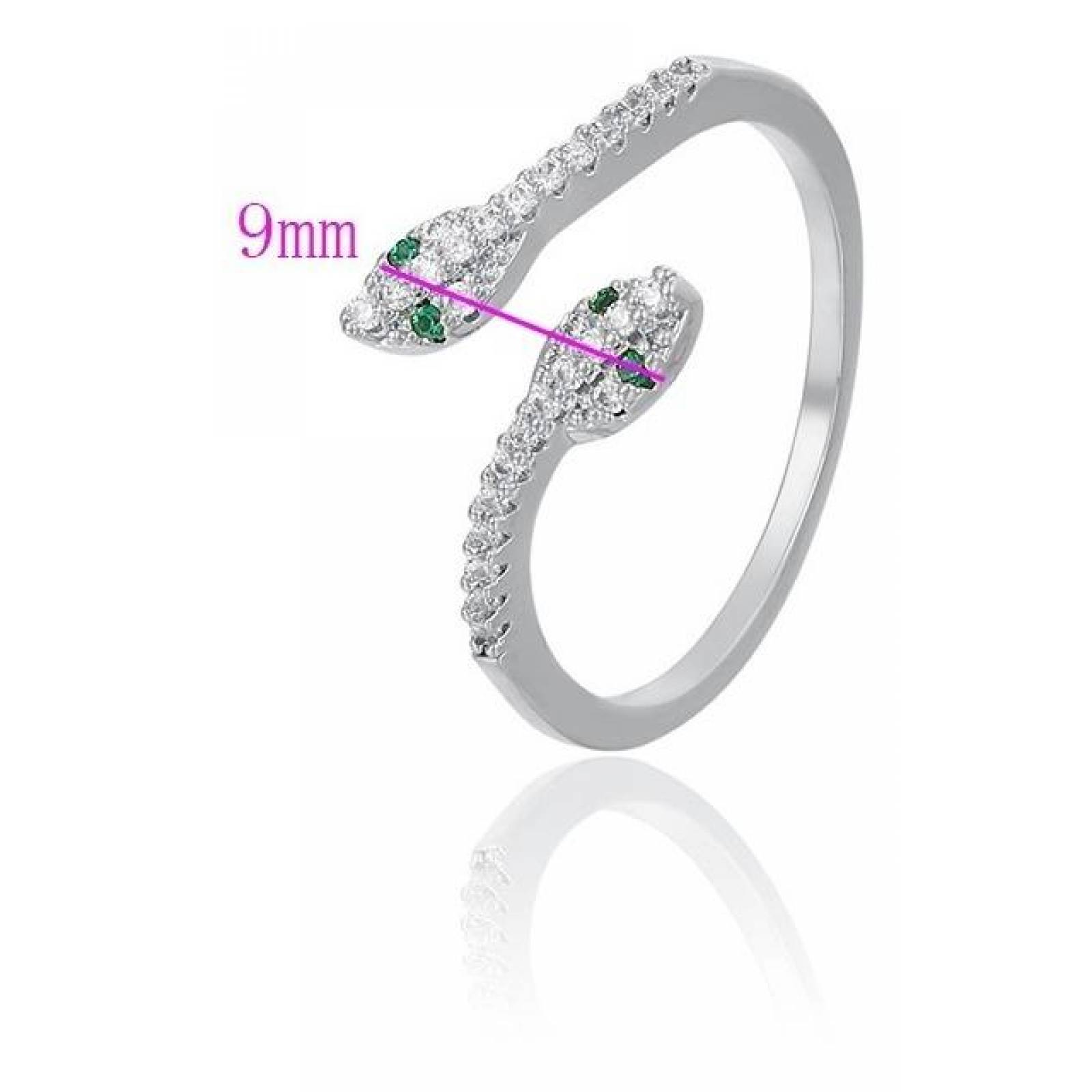 CRISTAL AMOR - Anillo Serpiente Esmeraldas Y Cristales Oro 14k Laminado Ajustable Blanco