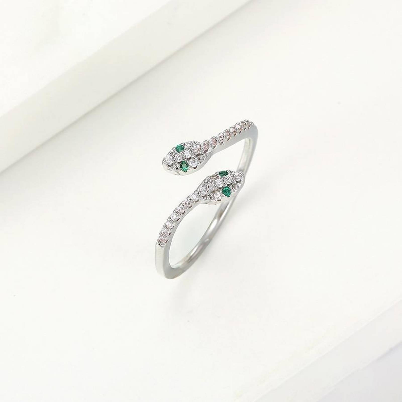 CRISTAL AMOR - Anillo Serpiente Esmeraldas Y Cristales Oro 14k Laminado Ajustable Blanco