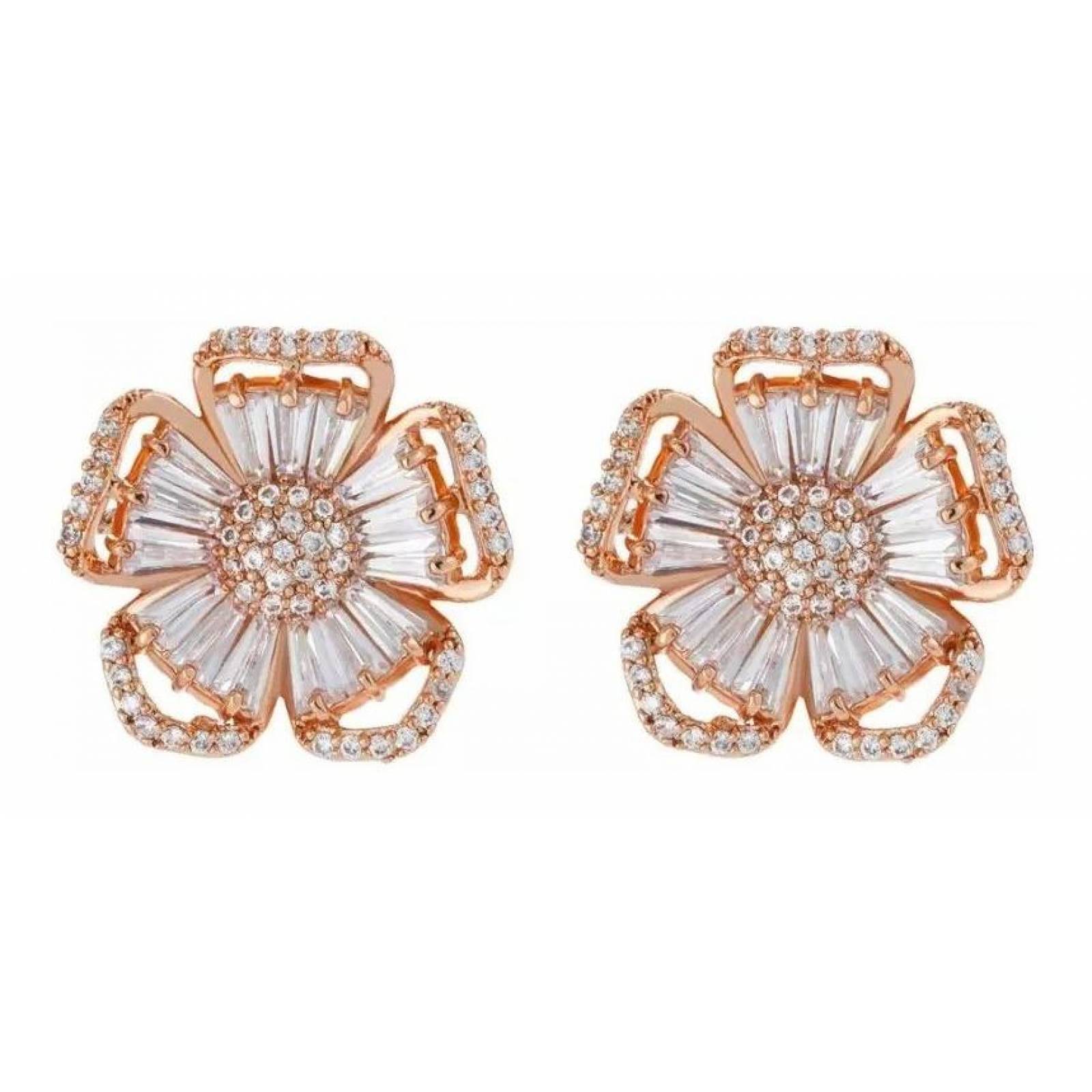 CRISTAL AMOR - Aretes Flor Pensamiento Cristal Oro 14k Laminado Rosa