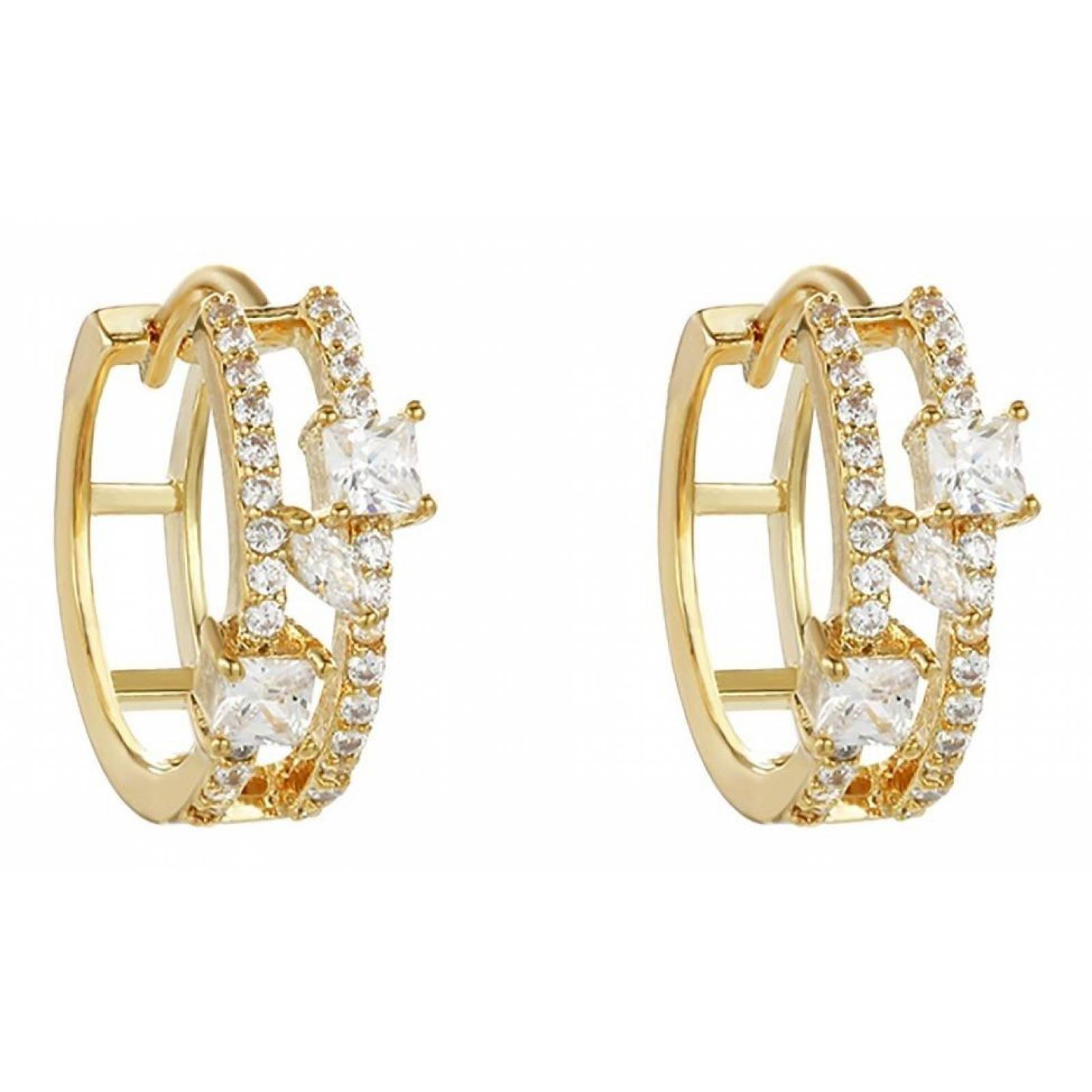 CRISTAL AMOR - Arracadas Oro 18k Laminado Cristales Y Piedras Cristal  