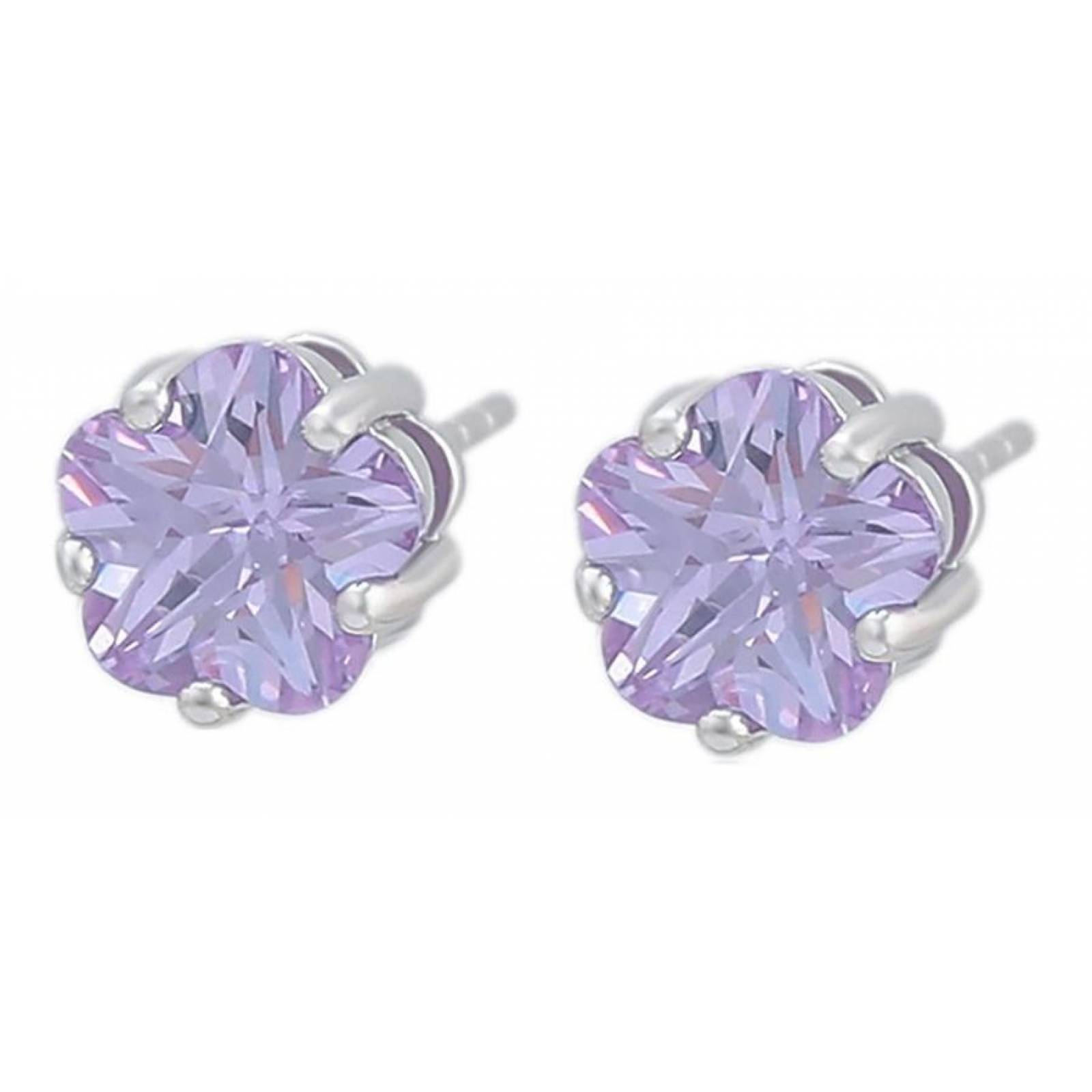 CRISTAL AMOR - Aretes Broquel Flor Cristal Aesthetic Oro 14k Laminado Lila