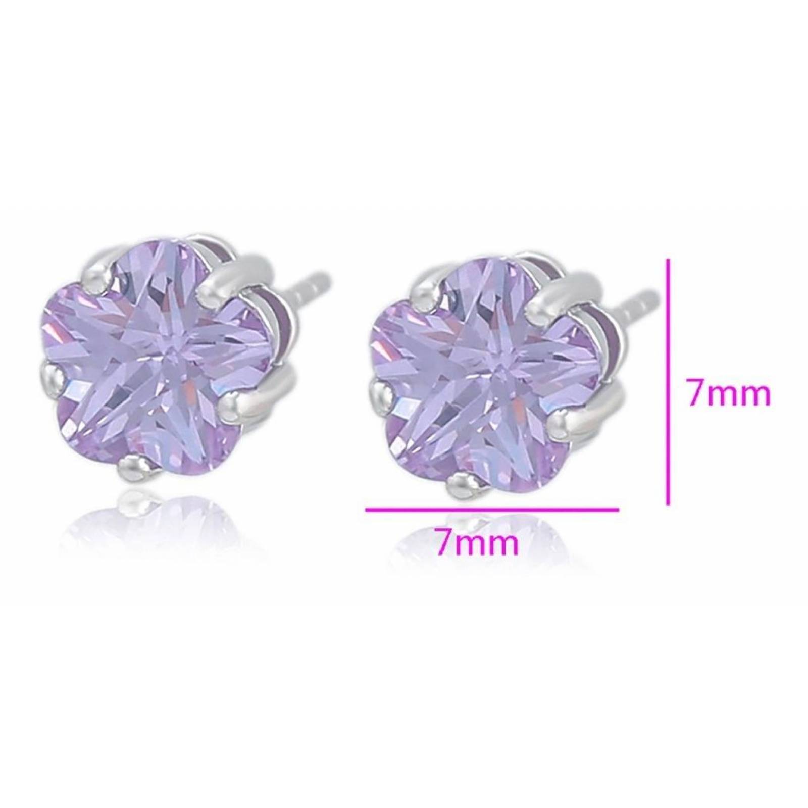 CRISTAL AMOR - Aretes Broquel Flor Cristal Aesthetic Oro 14k Laminado Lila