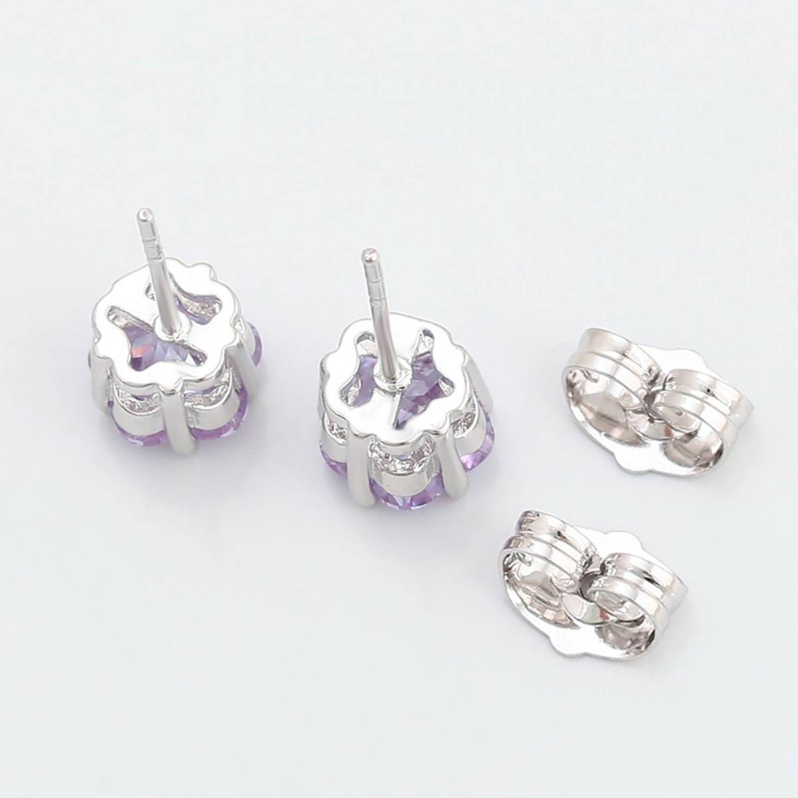 CRISTAL AMOR - Aretes Broquel Flor Cristal Aesthetic Oro 14k Laminado Lila