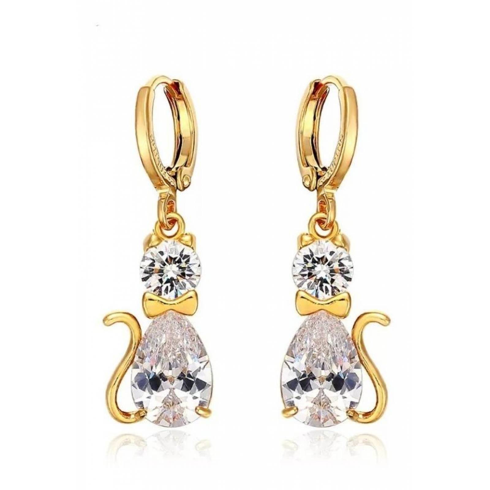 CRISTAL AMOR - Aretes Gato Cristal Cristal Oro 14k Laminado 