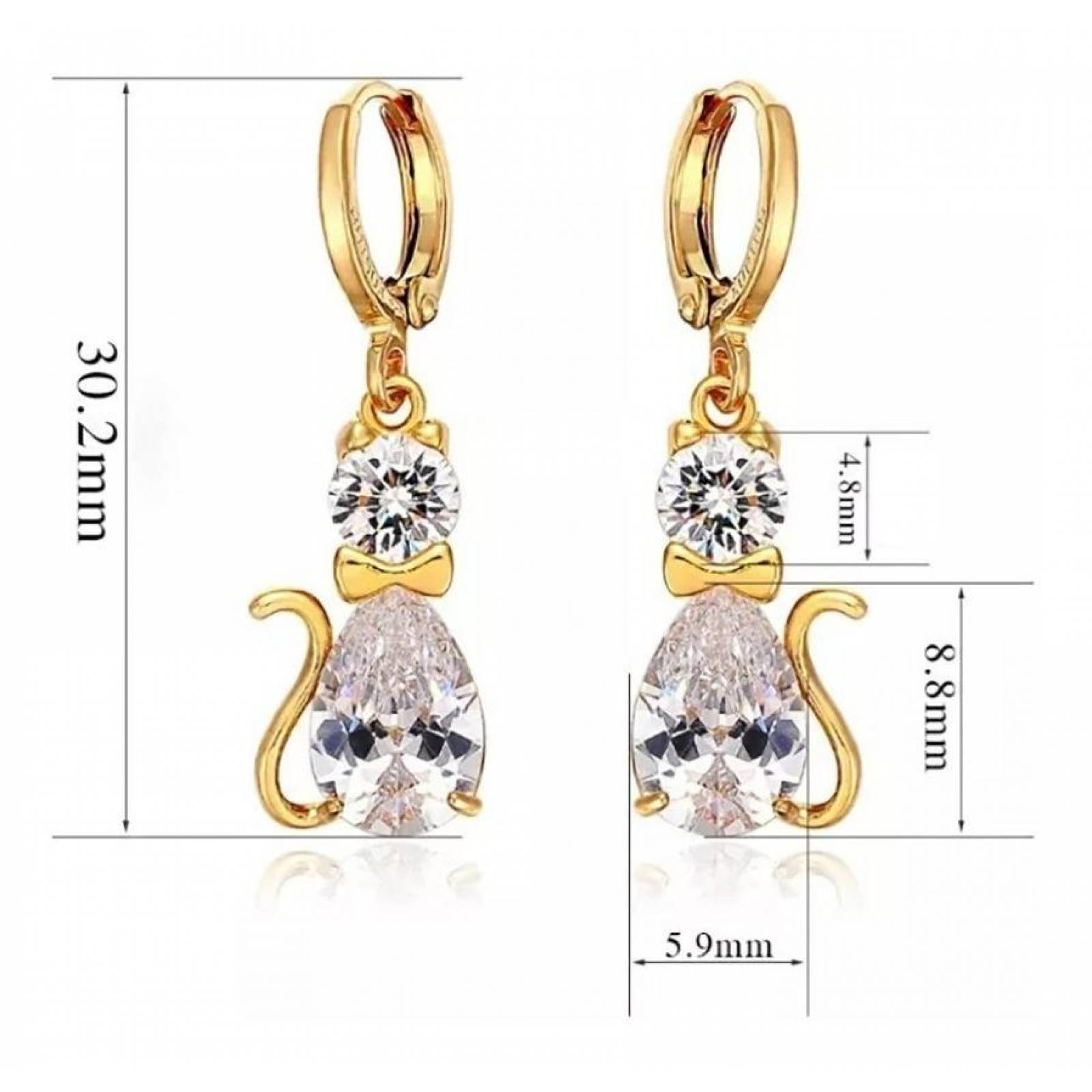 CRISTAL AMOR - Aretes Gato Cristal Cristal Oro 14k Laminado 