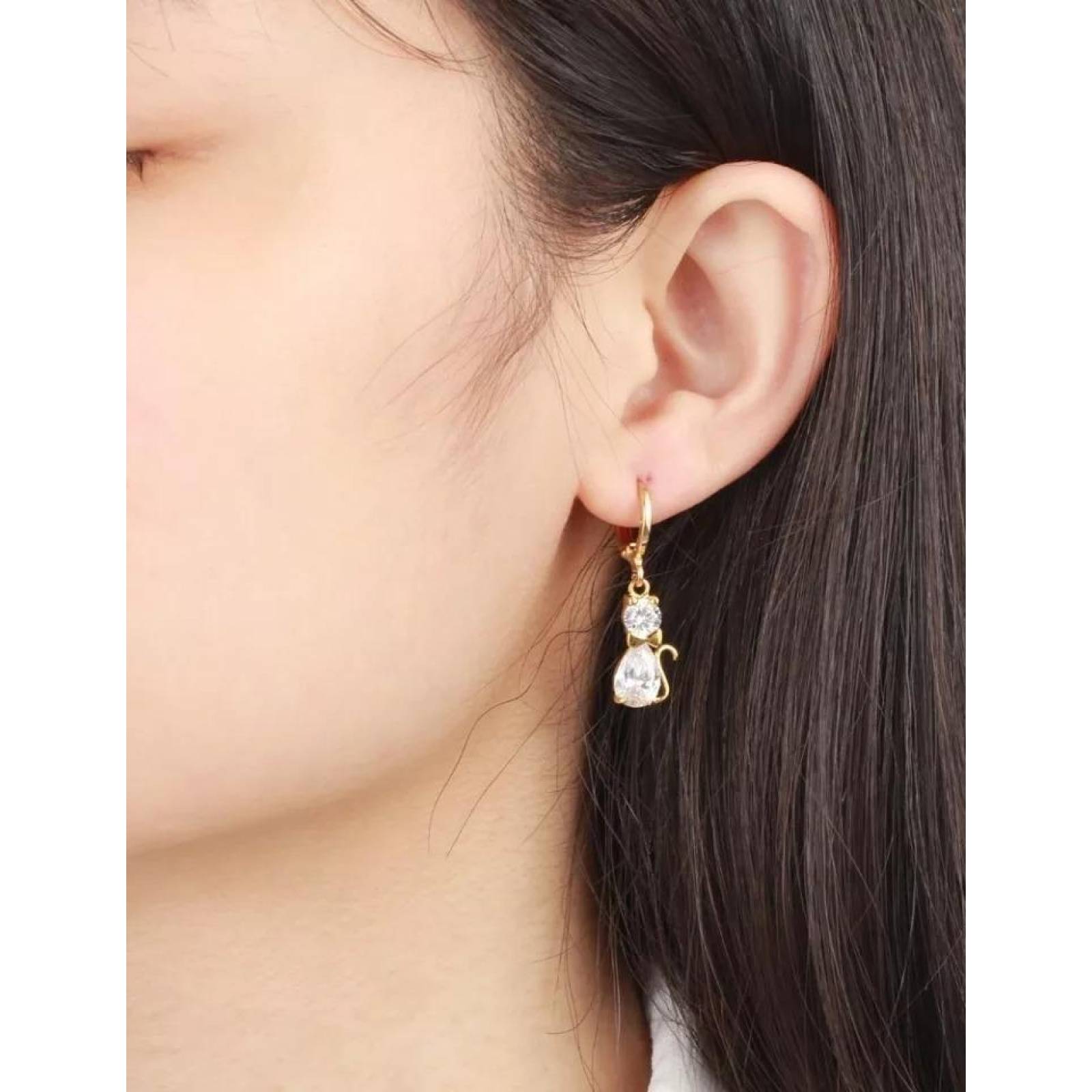 CRISTAL AMOR - Aretes Gato Cristal Cristal Oro 14k Laminado 