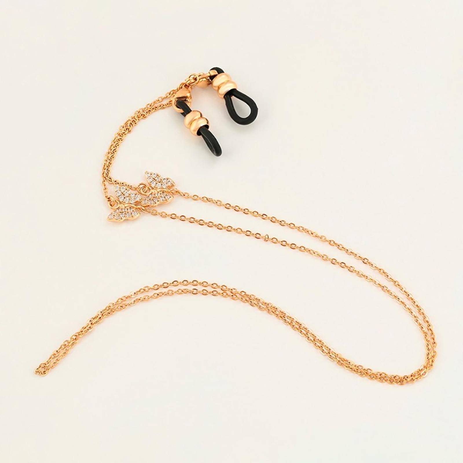 CRISTAL AMOR - Collar Mariposa P/ Lentes Cubrebocas Gafas Oro Laminado 
