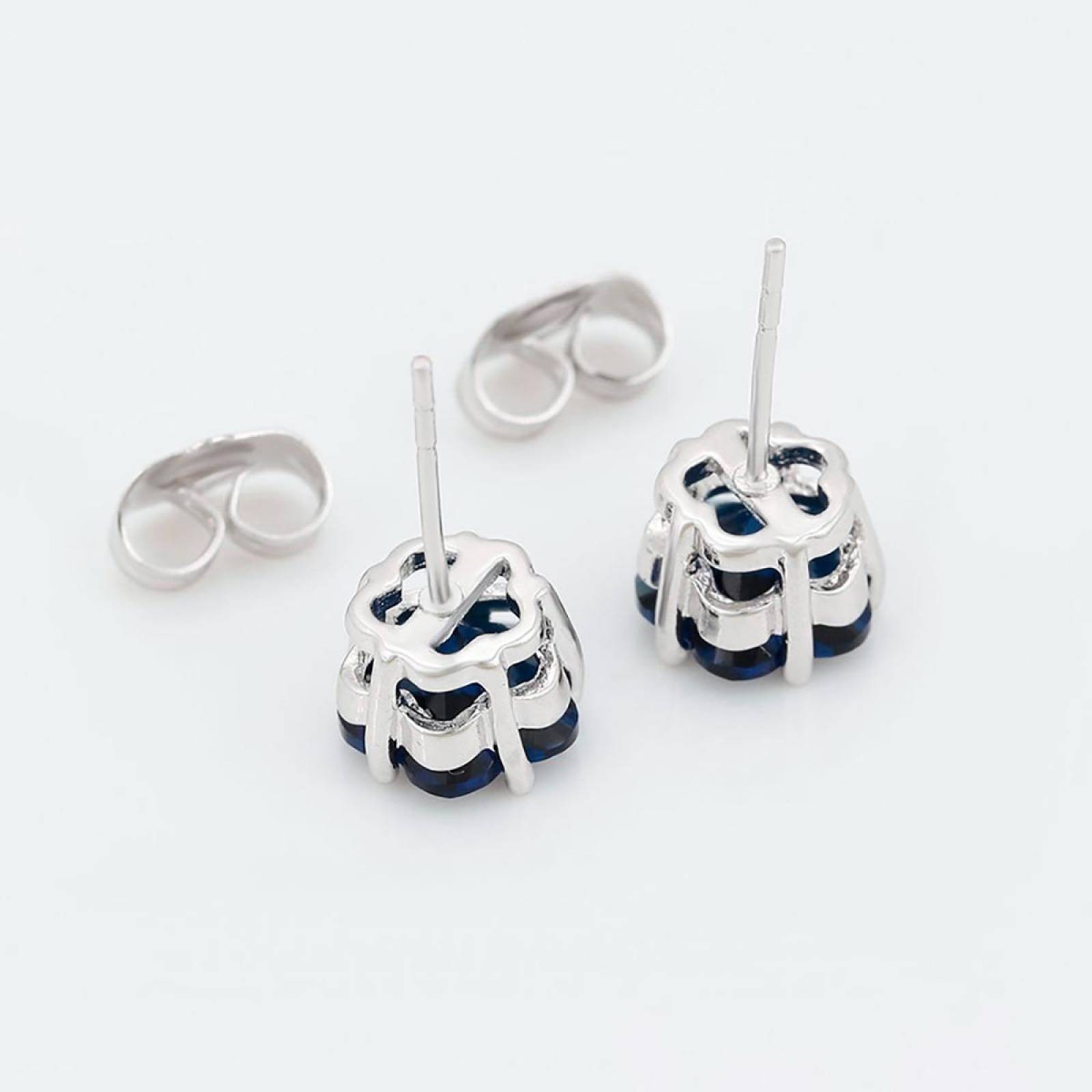 CRISTAL AMOR - Aretes Broquel Flor Cristal Aesthetic Oro 14k Laminado Zafiro