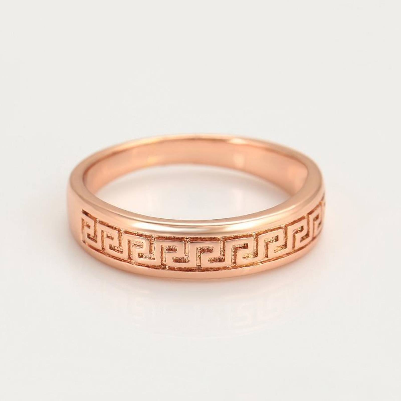 CRISTAL AMOR - Anillo Argolla Unisex Grecas Oro Rosa 14k Laminado 10