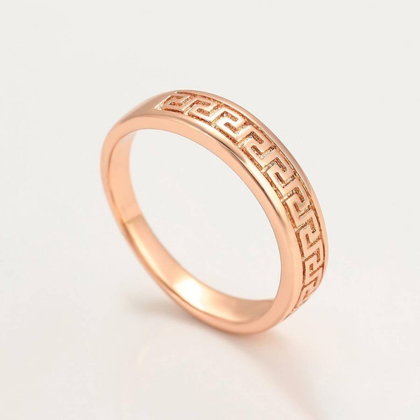 CRISTAL AMOR - Anillo Argolla Unisex Grecas Oro Rosa 14k Laminado 10