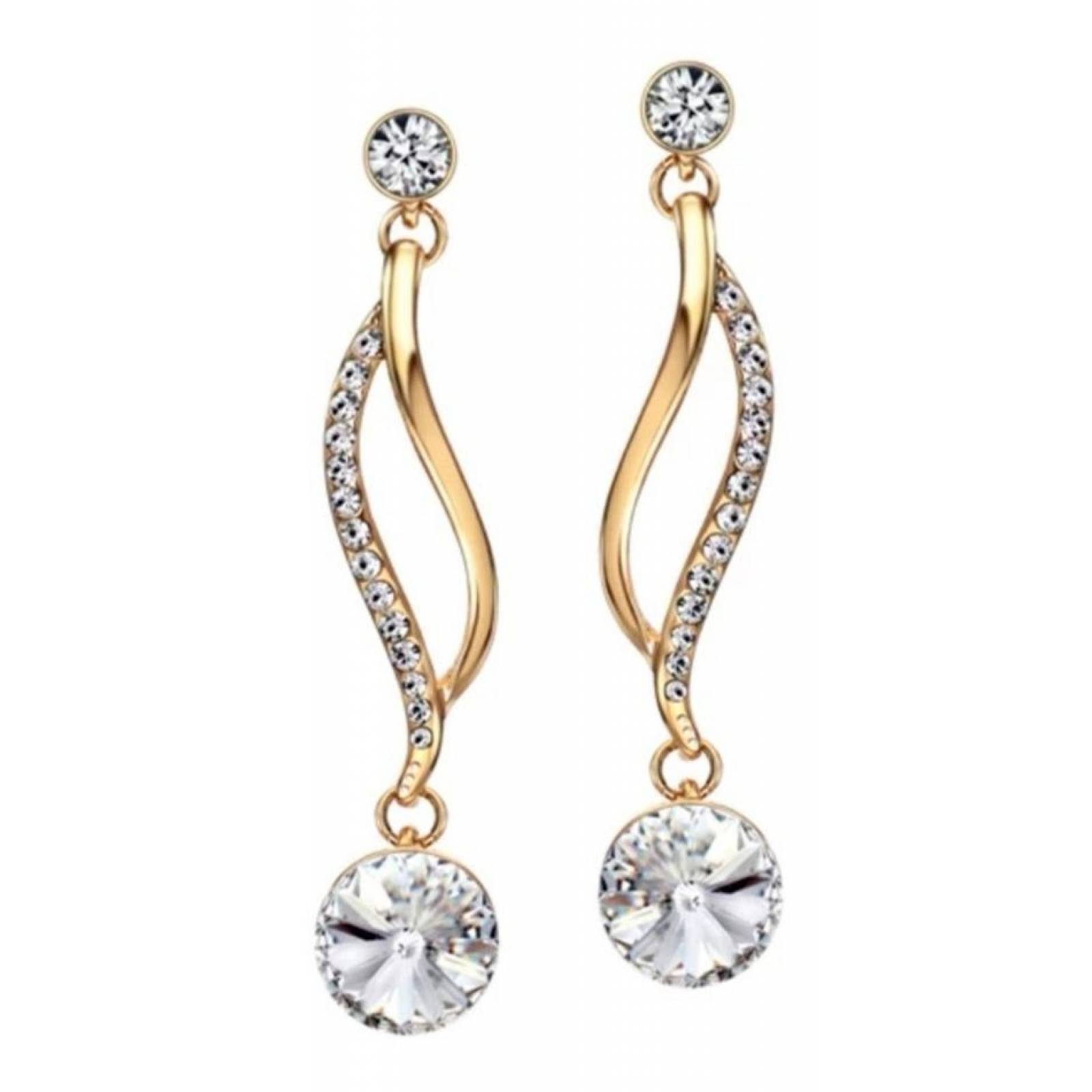 CRISTAL AMOR - Aretes Largos Oro 14k Laminado con Cristales Elements Dorado