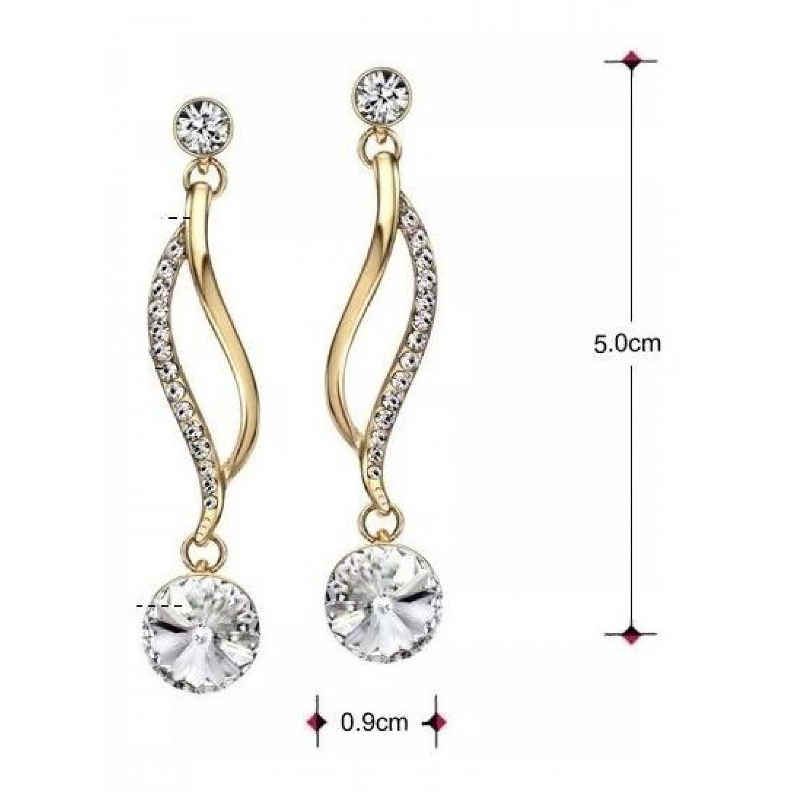 CRISTAL AMOR - Aretes Largos Oro 14k Laminado con Cristales Elements Dorado