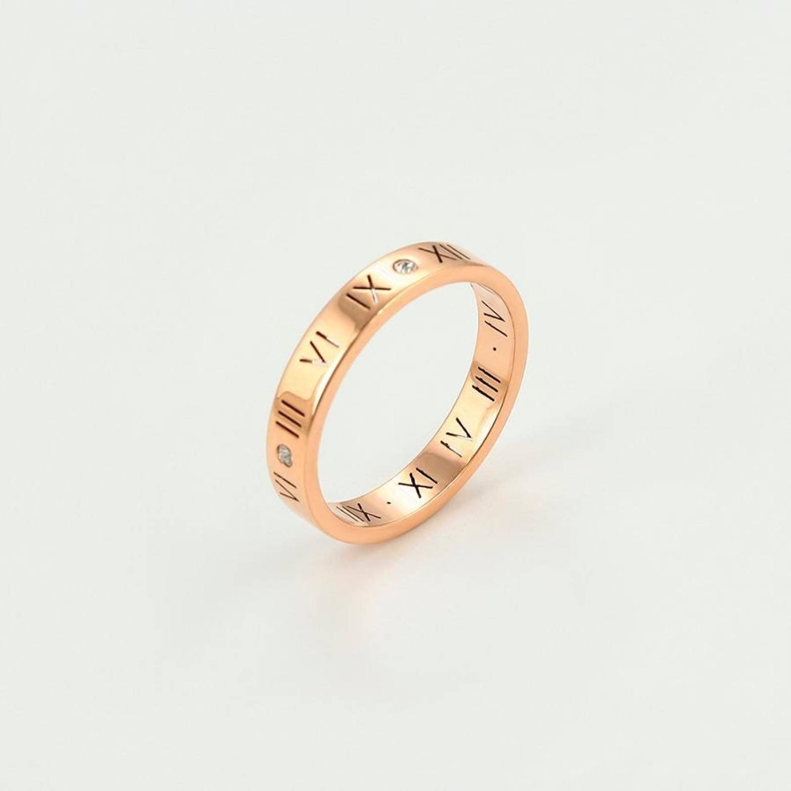 CRISTAL AMOR - Anillo Números Romanos Oro Rosa 14k Laminado 6