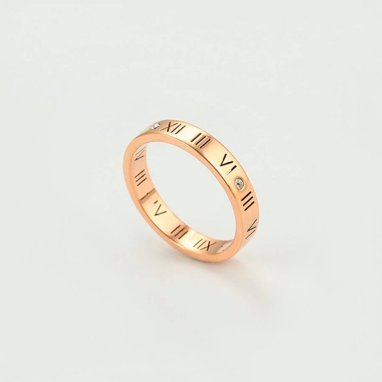 CRISTAL AMOR - Anillo Números Romanos Oro Rosa 14k Laminado 6