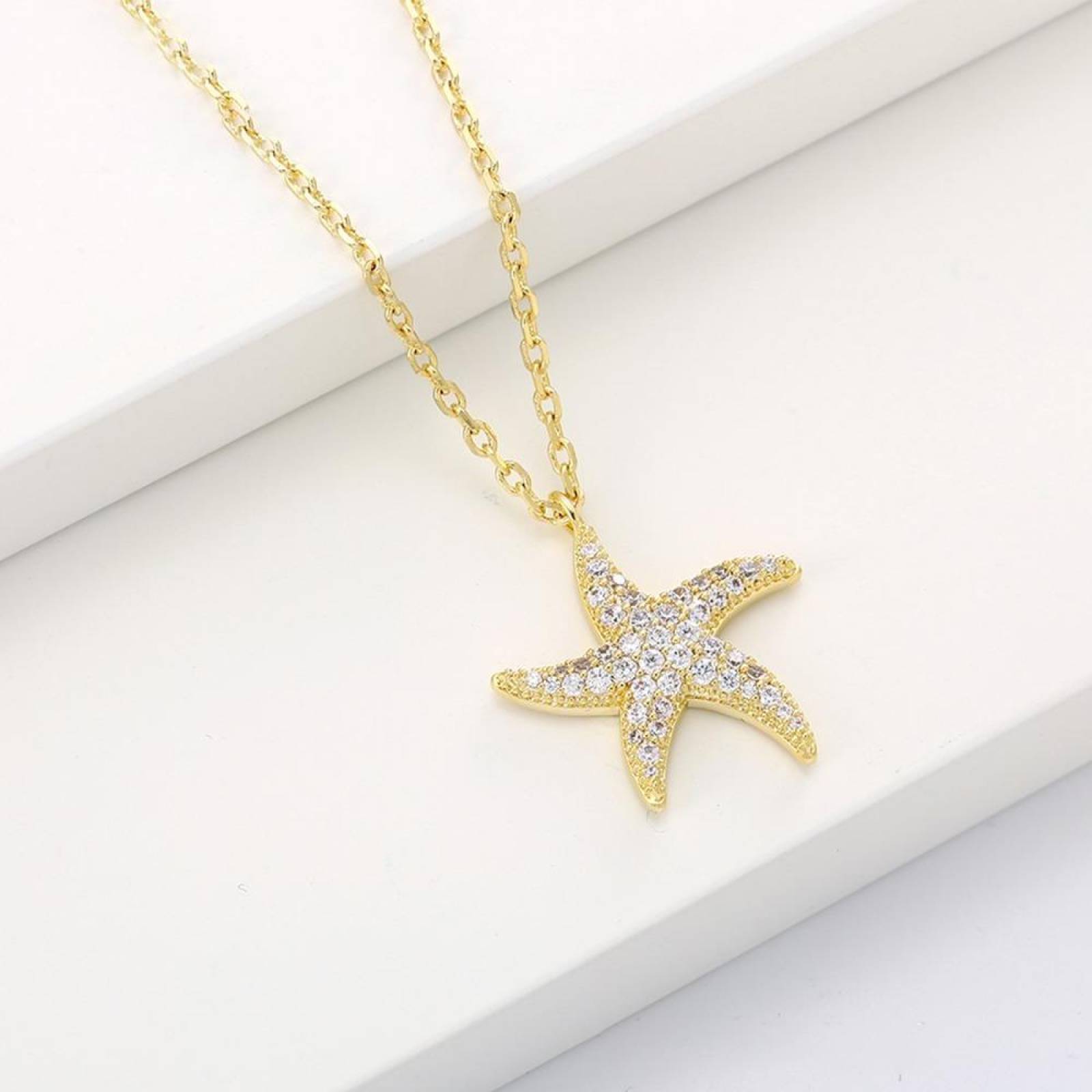 CRISTAL AMOR - Collar Estrella De Mar Cristales Oro 14k Laminado 