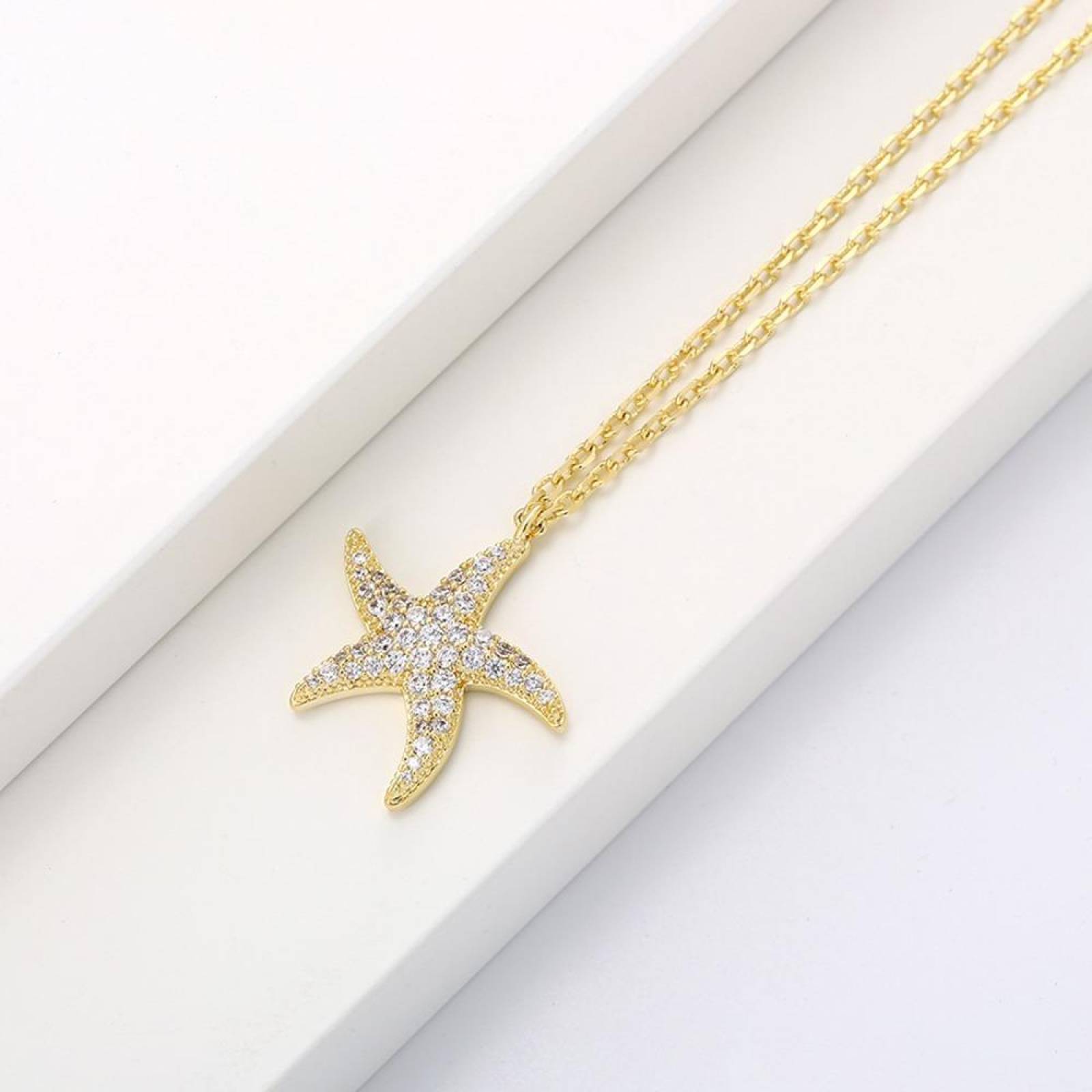 CRISTAL AMOR - Collar Estrella De Mar Cristales Oro 14k Laminado 
