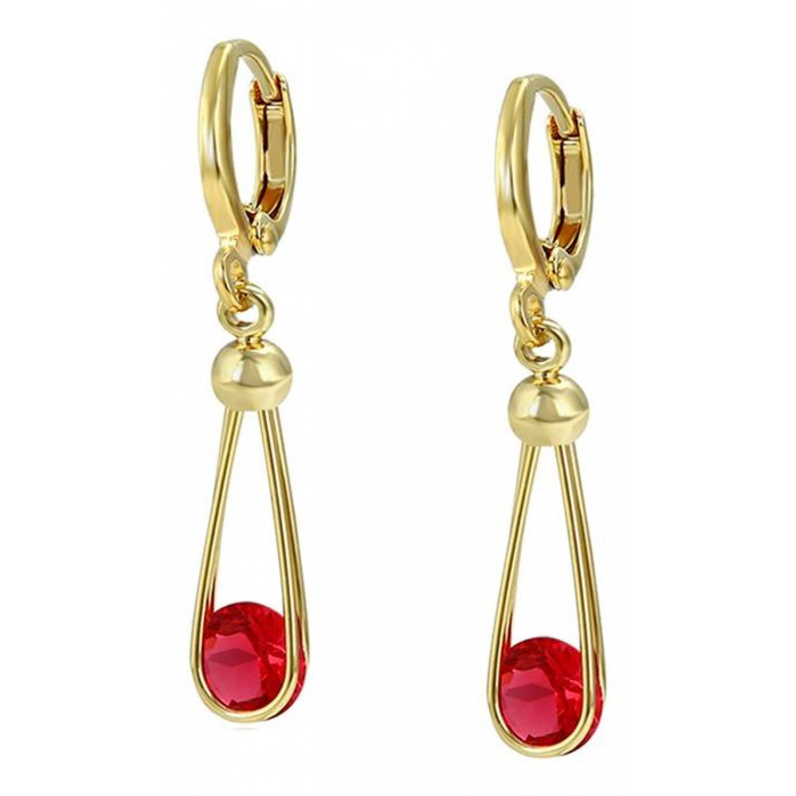 CRISTAL AMOR - Aretes Largos Cristal Gota Colgante Oro 14k Laminado Rubí