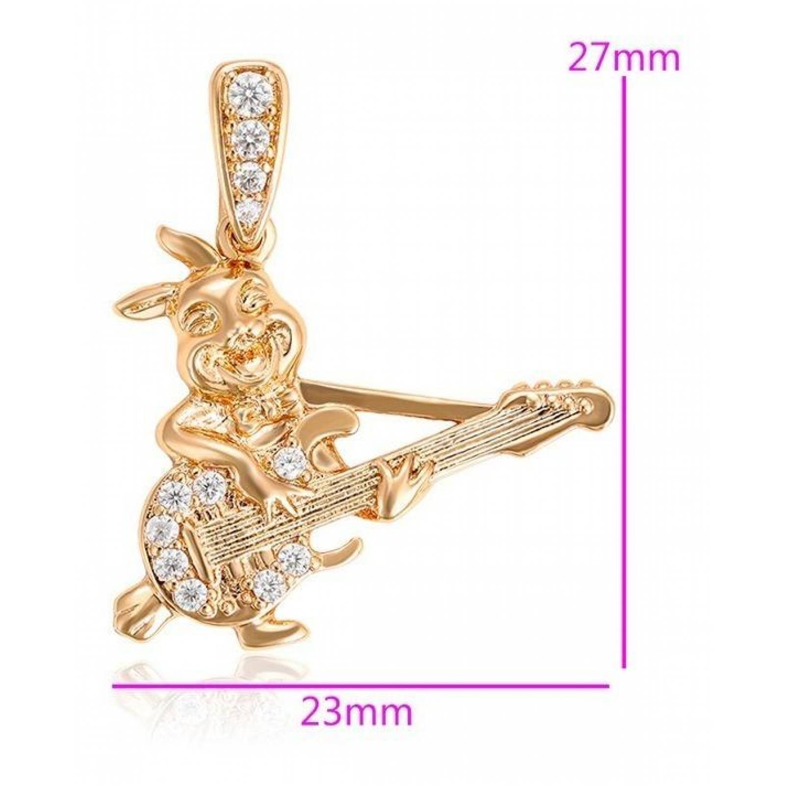 CRISTAL AMOR - Dije Conejo Guitarra Cristales Y Cadena Oro 14k Laminado 