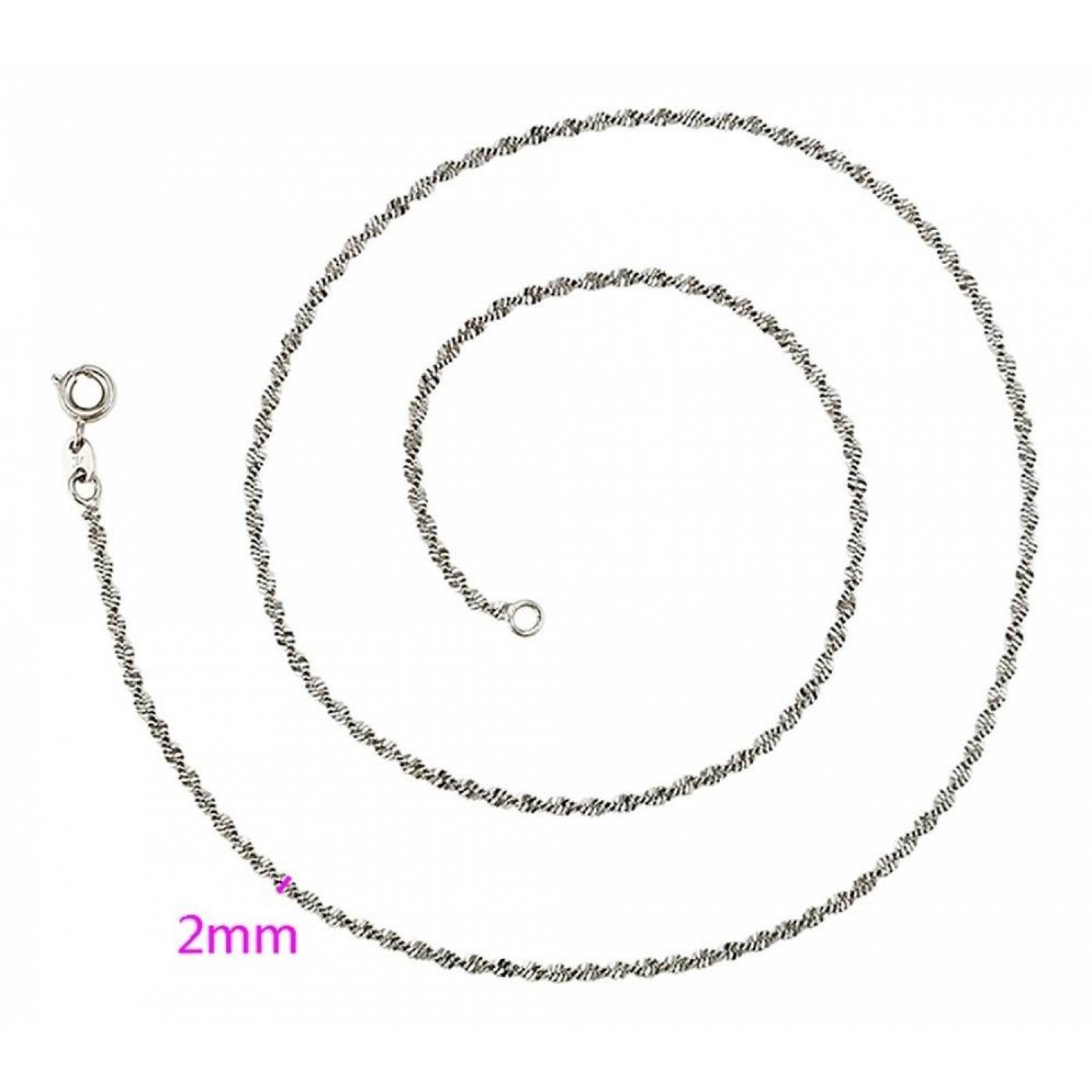 CRISTAL AMOR - Cadena Singapur Dama 45 Cm 2 Mm Oro Blanco 14k Laminado 