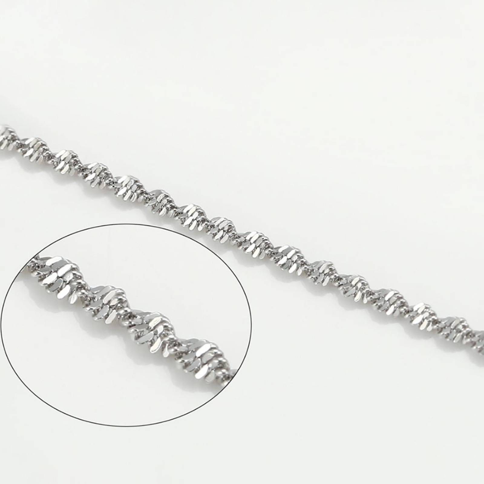 CRISTAL AMOR - Cadena Singapur Dama 45 Cm 2 Mm Oro Blanco 14k Laminado 