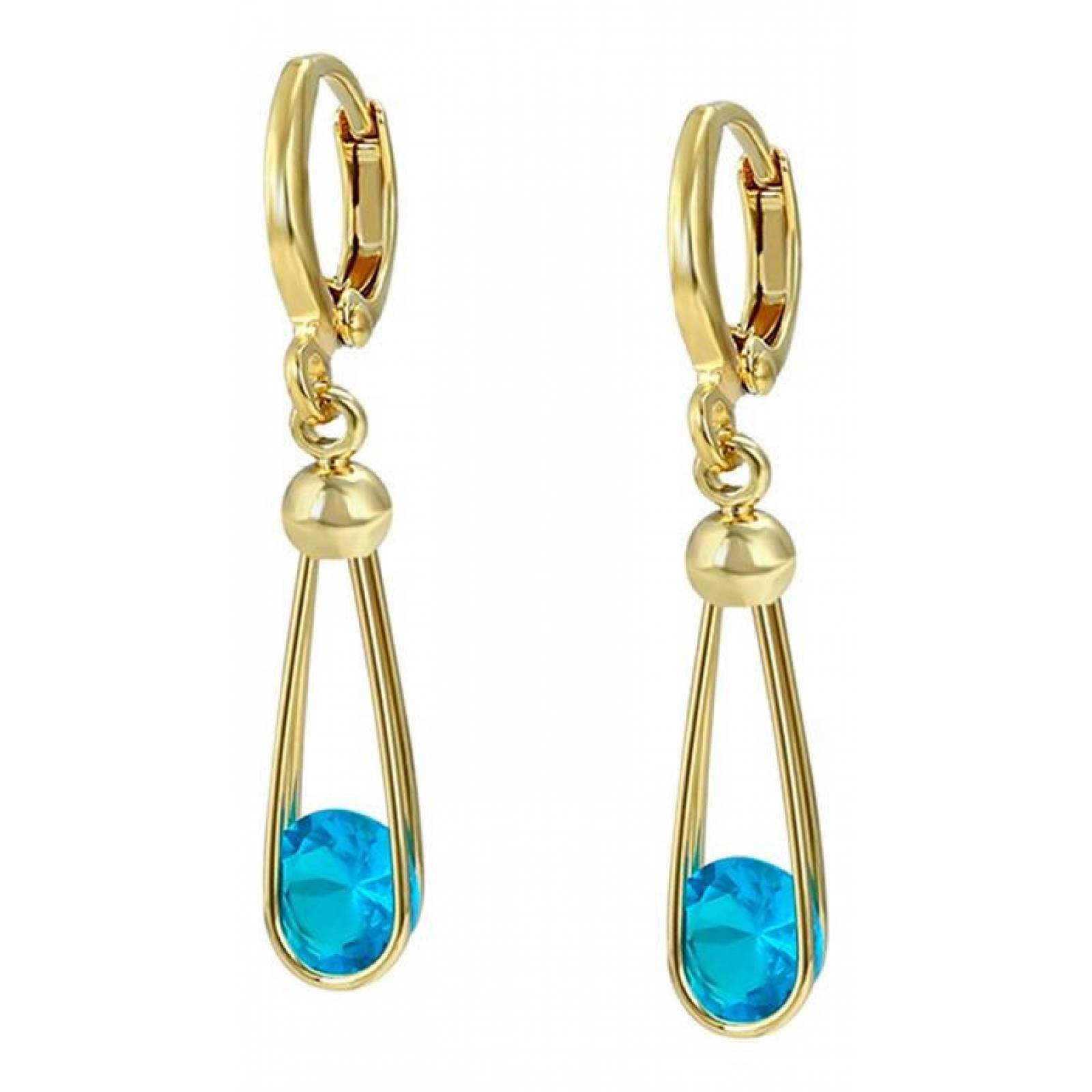 CRISTAL AMOR - Aretes Largos Cristal Gota Colgante Oro 14k Laminado Aquamarina