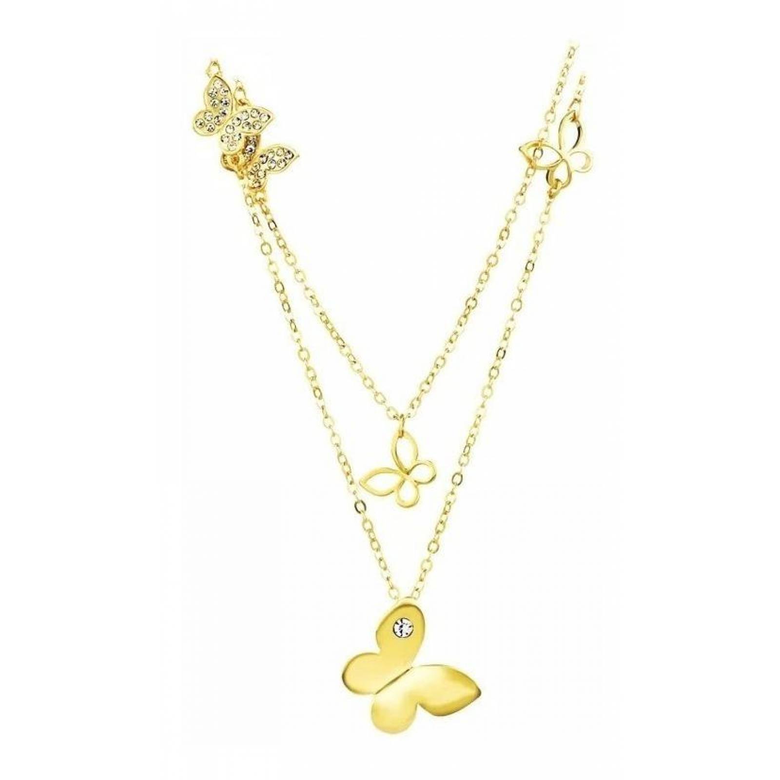 CRISTAL AMOR - Collar Aretes Y Pulsera Mariposa Cristal Oro Laminado 