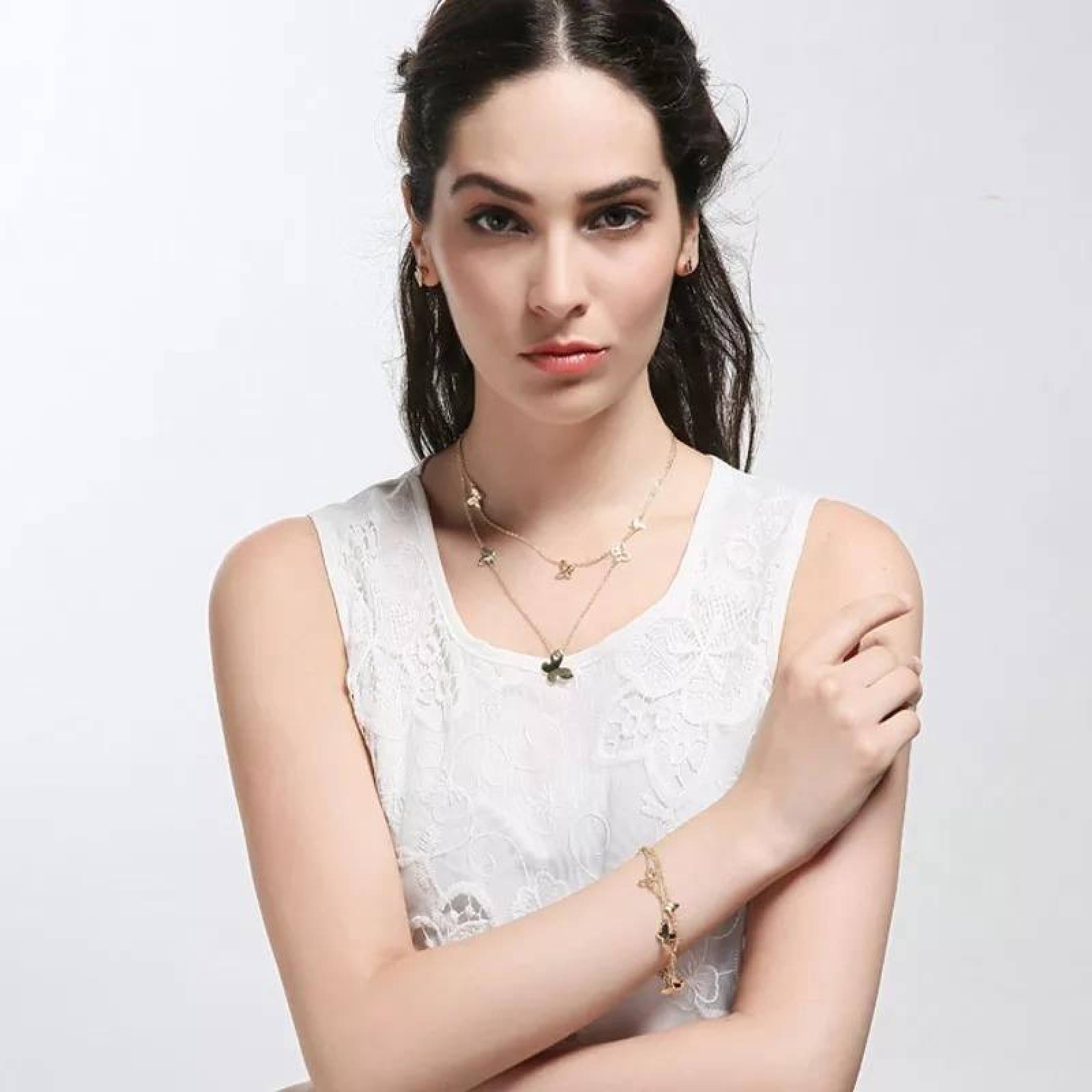 CRISTAL AMOR - Collar Aretes Y Pulsera Mariposa Cristal Oro Laminado 