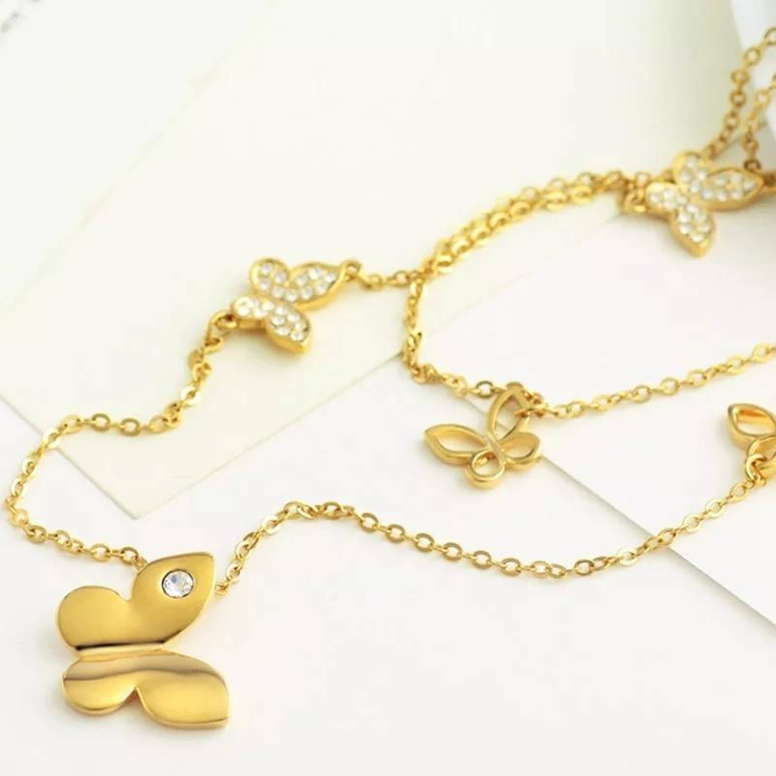 CRISTAL AMOR - Collar Aretes Y Pulsera Mariposa Cristal Oro Laminado 