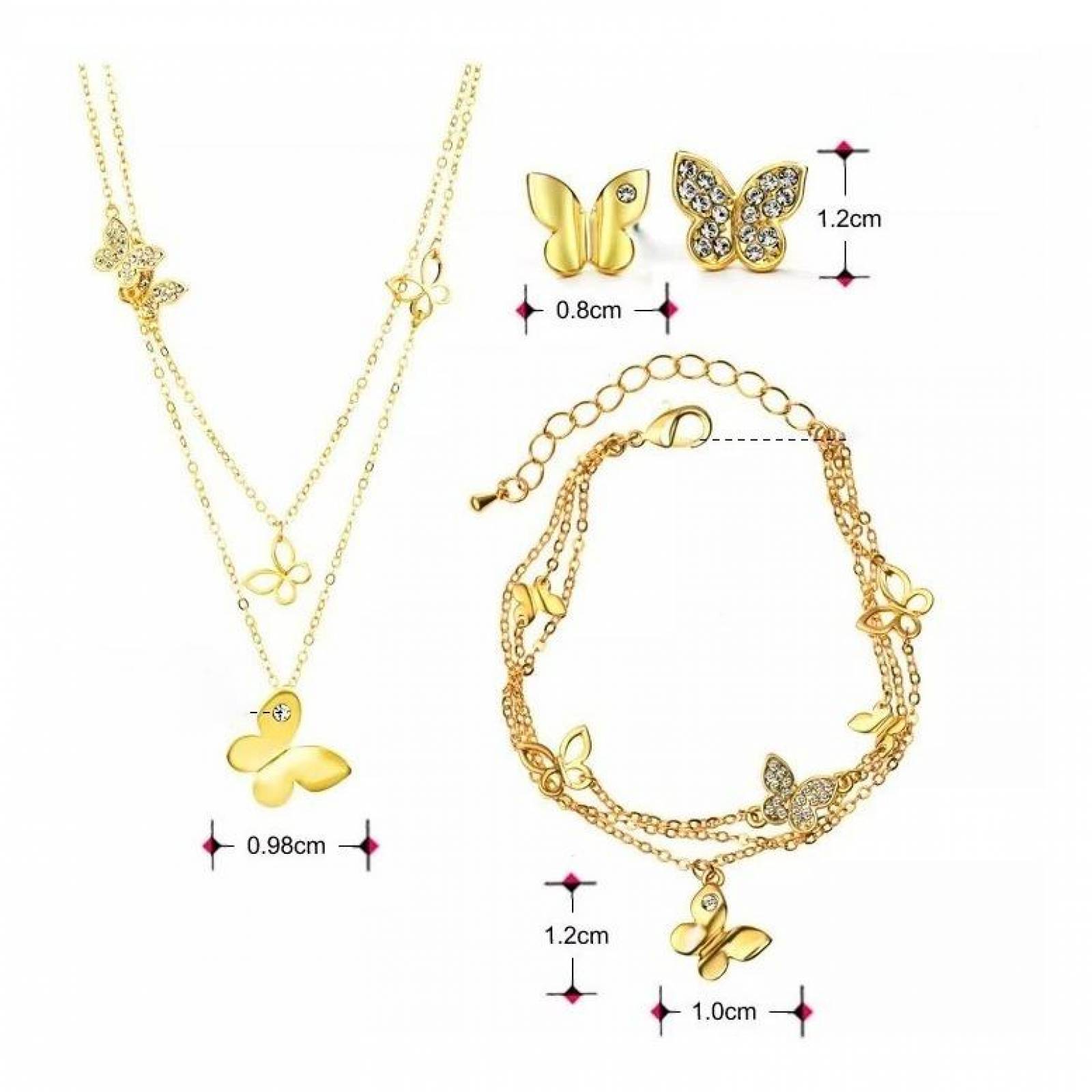 CRISTAL AMOR - Collar Aretes Y Pulsera Mariposa Cristal Oro Laminado 