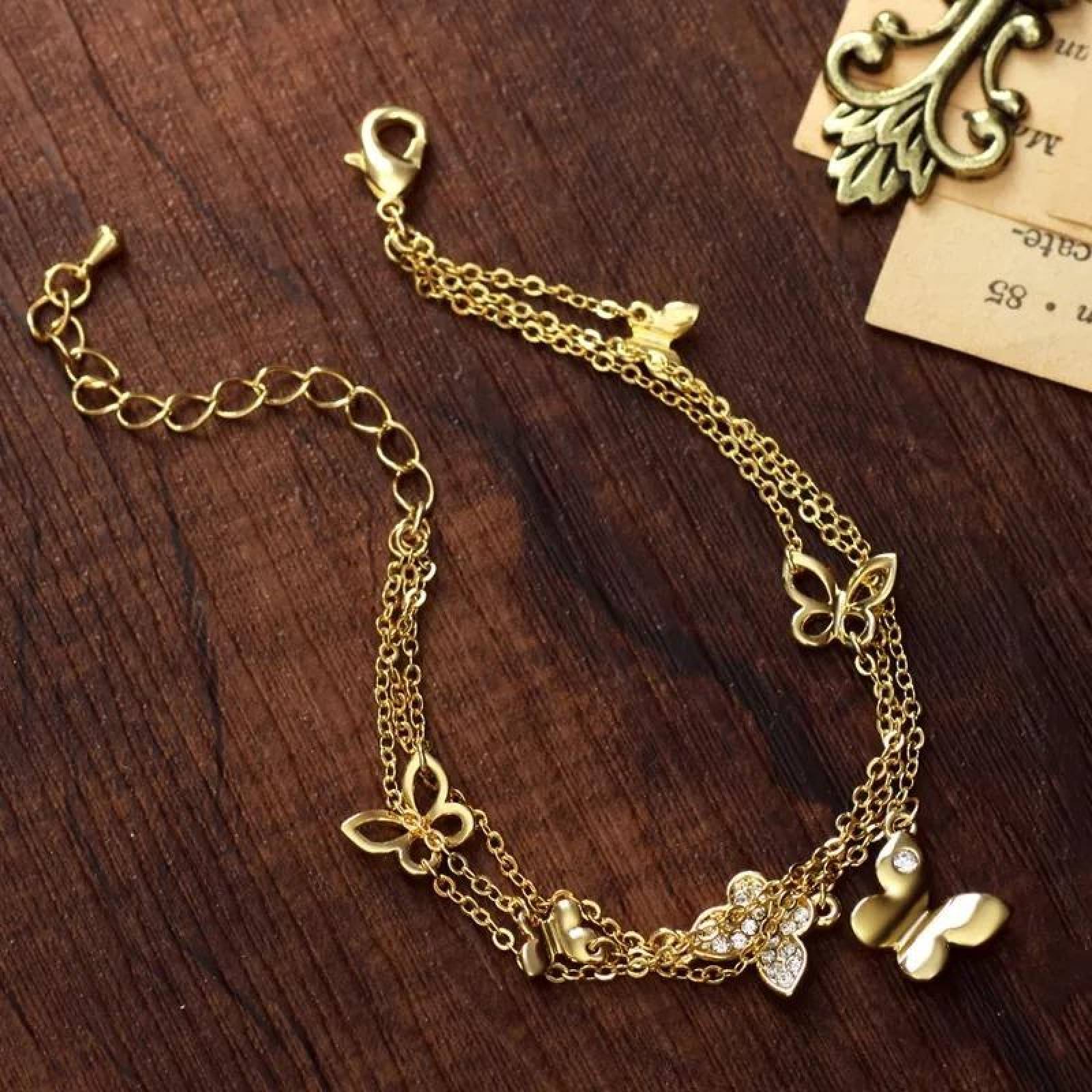 CRISTAL AMOR - Collar Aretes Y Pulsera Mariposa Cristal Oro Laminado 