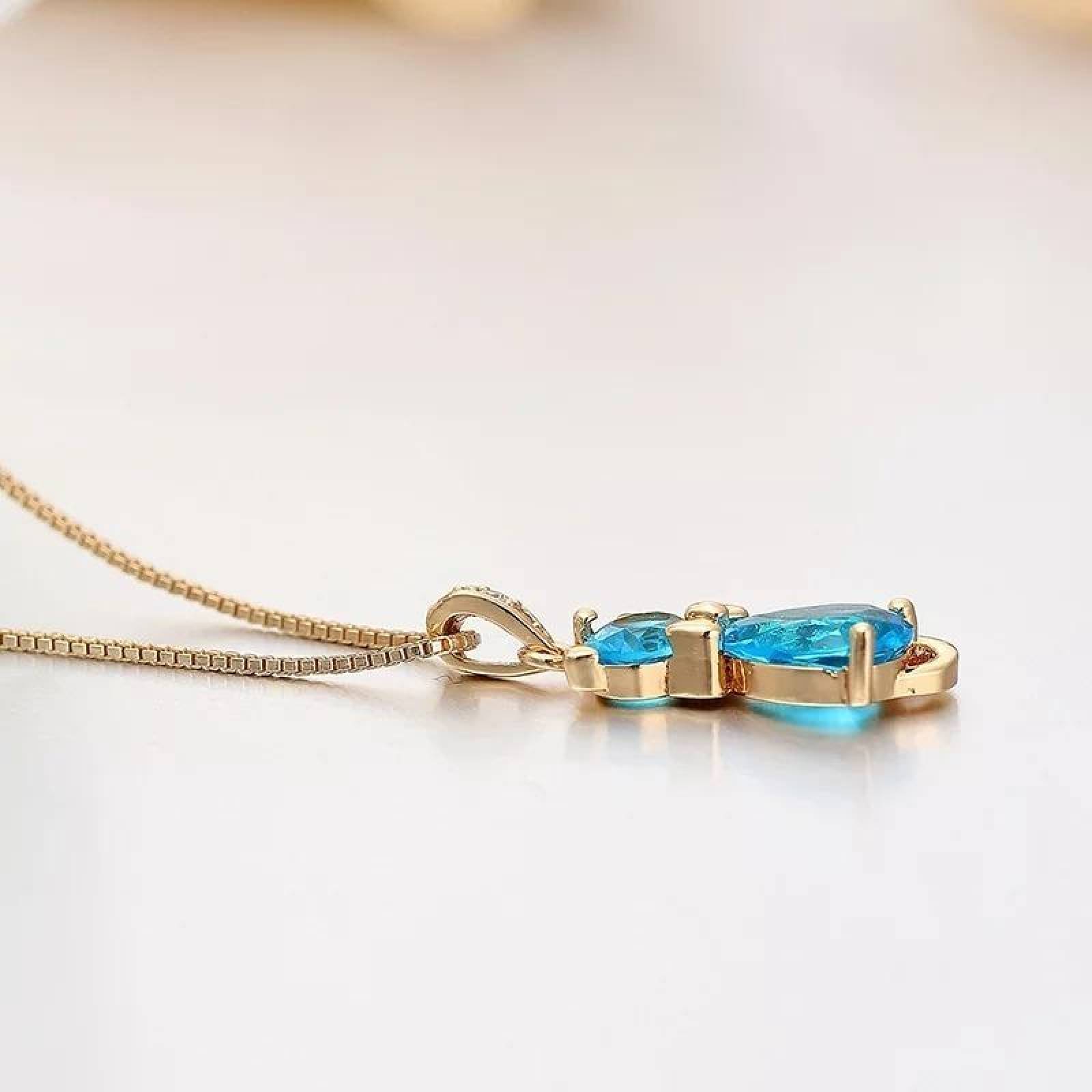 CRISTAL AMOR - Collar Gato Con Cristales Oro 14k Laminado Aquamarina