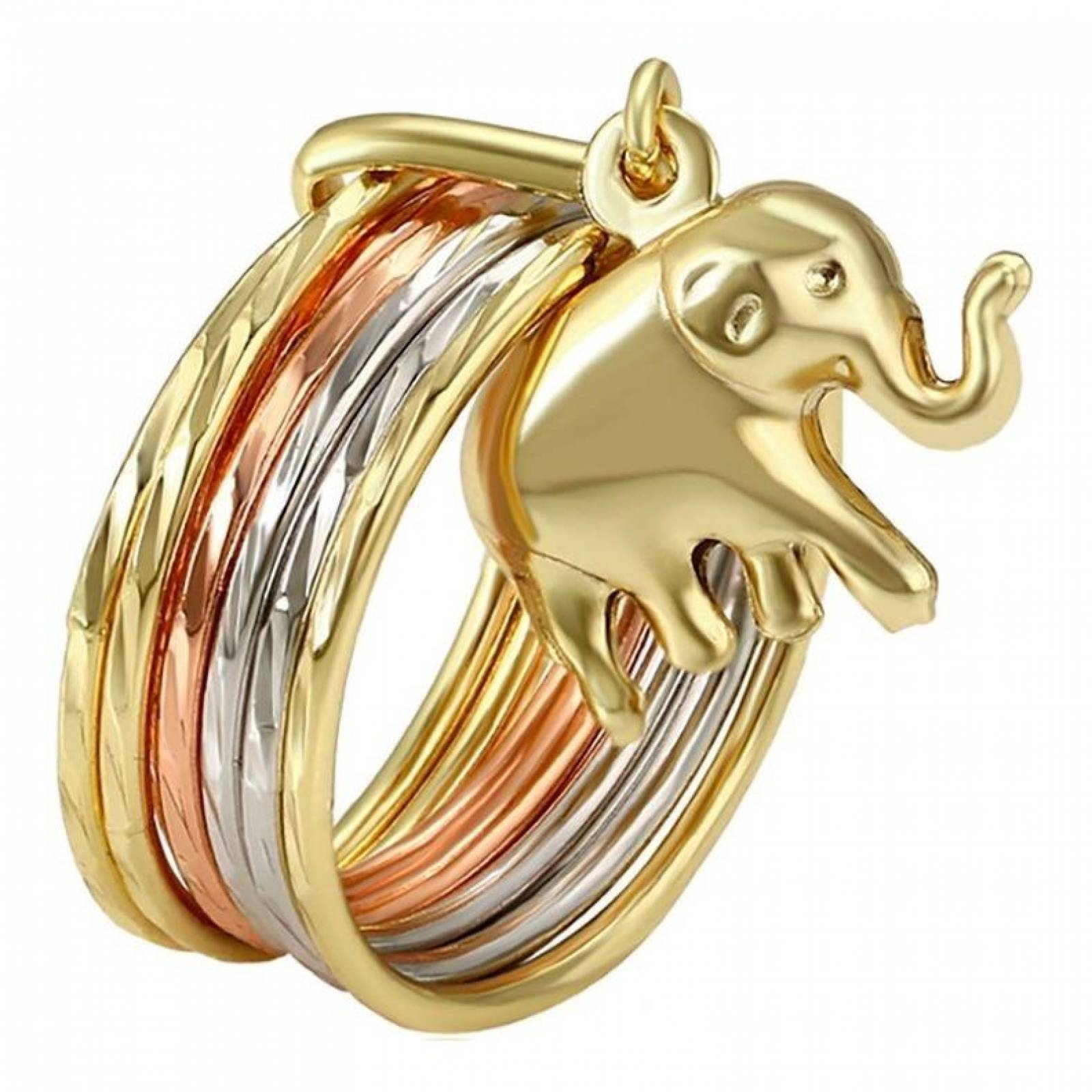 CRISTAL AMOR - Anillo Semanario Elefante Oro Florentino 14k Laminado Dorado 5