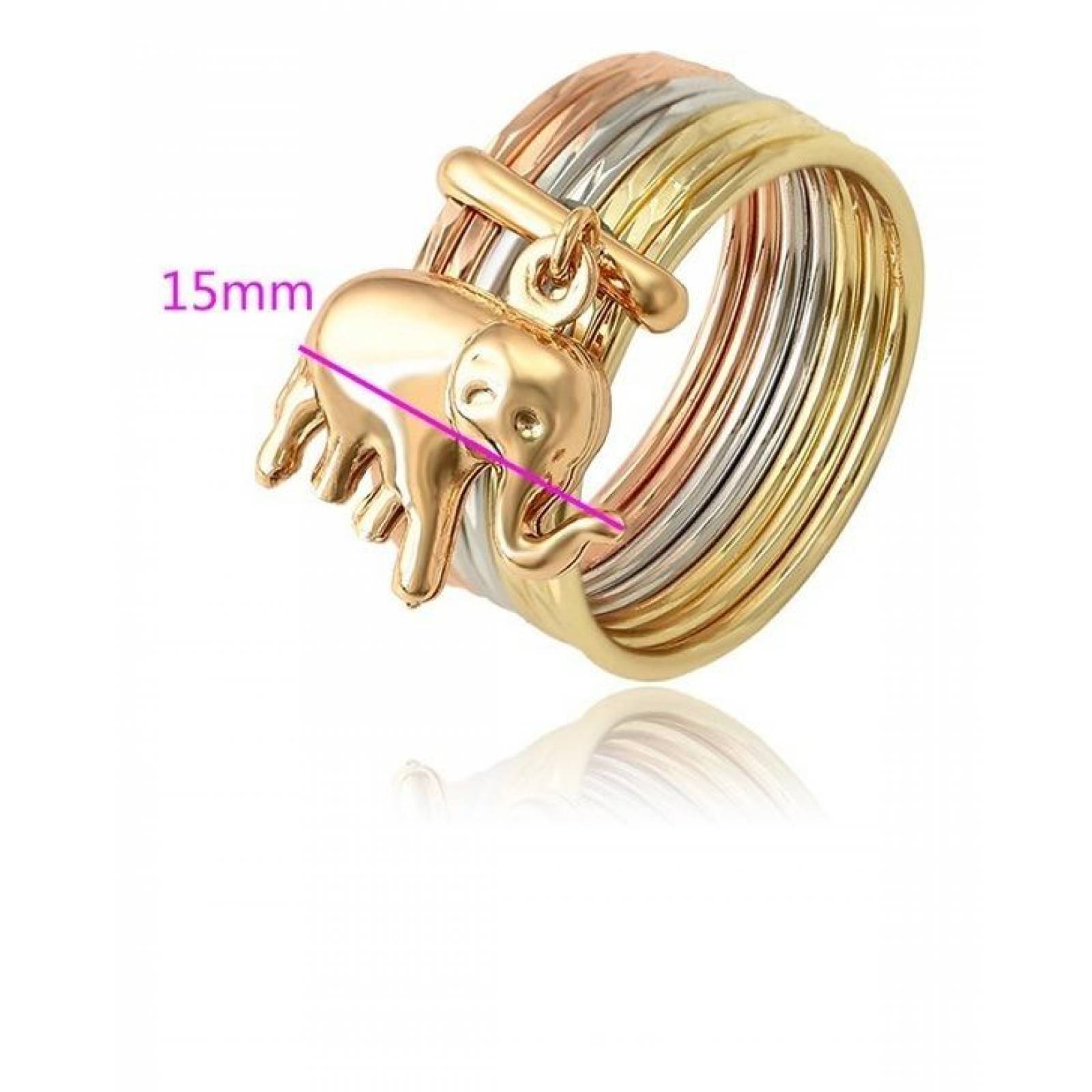 CRISTAL AMOR - Anillo Semanario Elefante Oro Florentino 14k Laminado Dorado 5