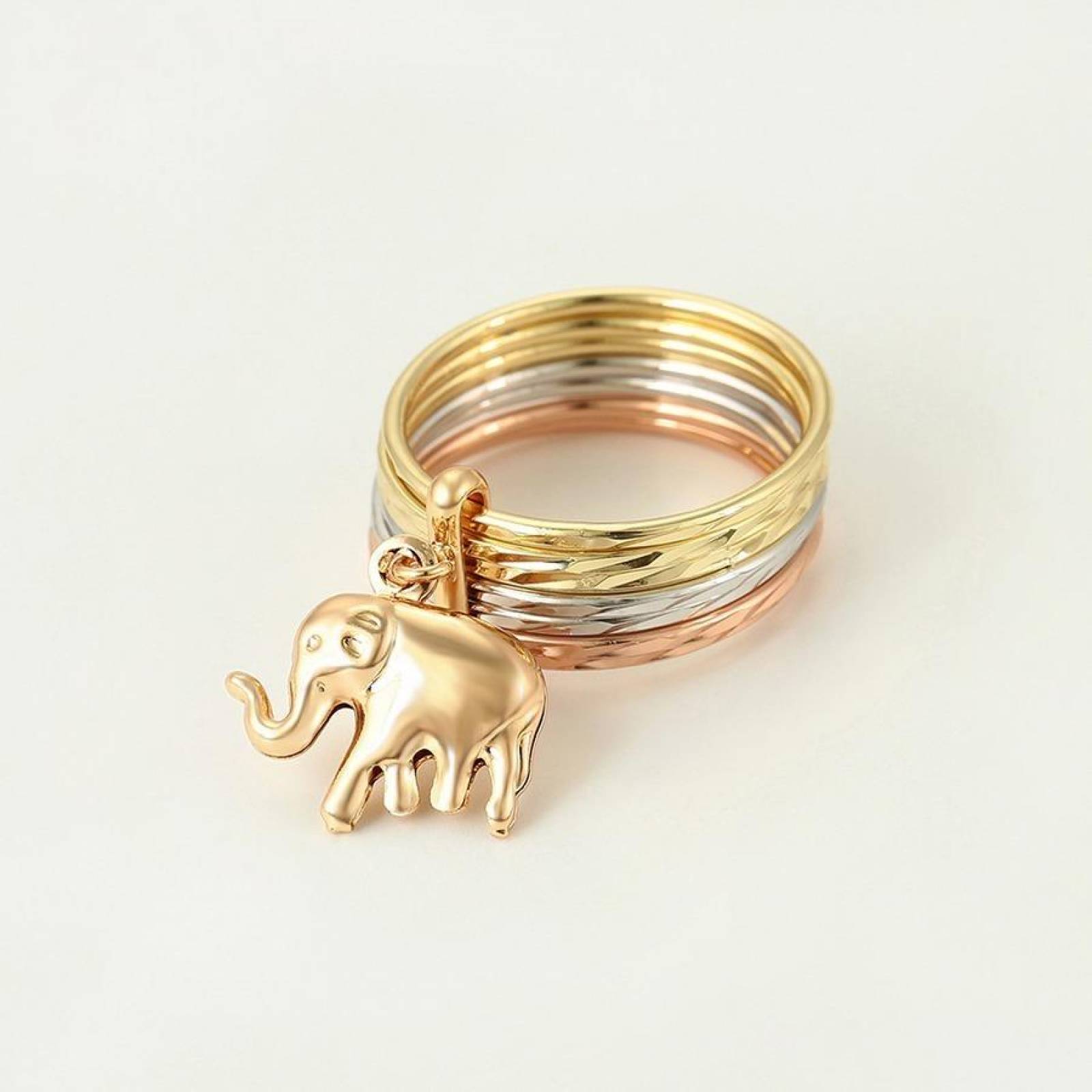 CRISTAL AMOR - Anillo Semanario Elefante Oro Florentino 14k Laminado Dorado 5