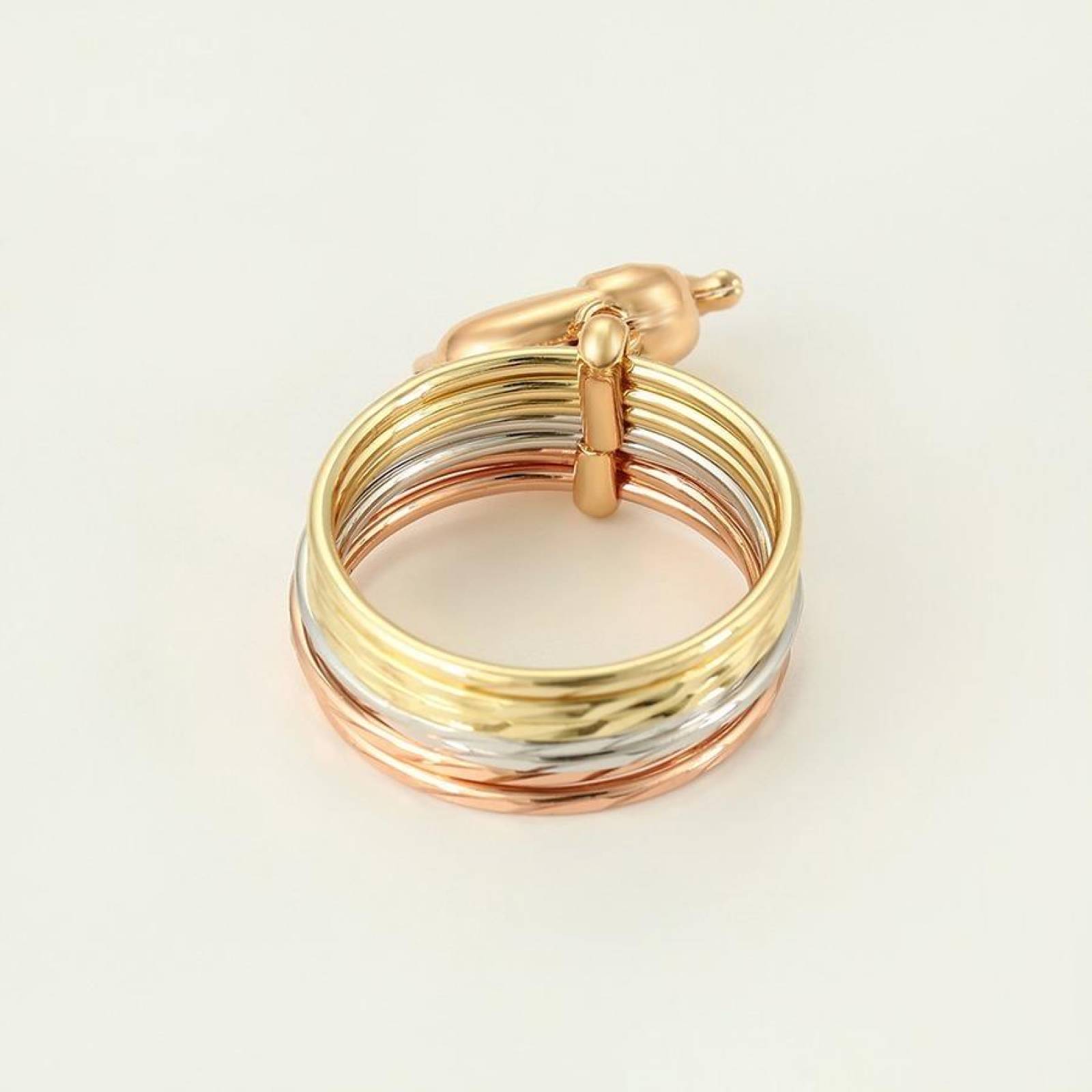 CRISTAL AMOR - Anillo Semanario Elefante Oro Florentino 14k Laminado Dorado 5