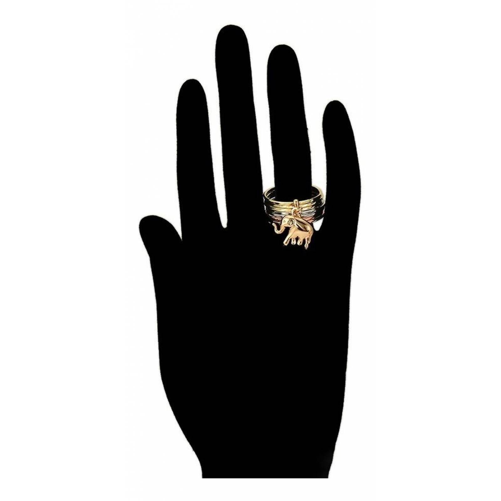 CRISTAL AMOR - Anillo Semanario Elefante Oro Florentino 14k Laminado Dorado 5