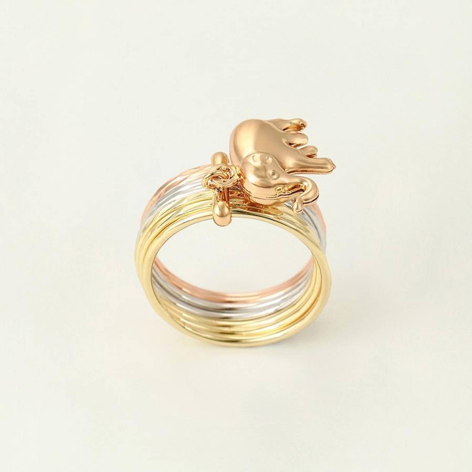 CRISTAL AMOR - Anillo Semanario Elefante Oro Florentino 14k Laminado Dorado 5